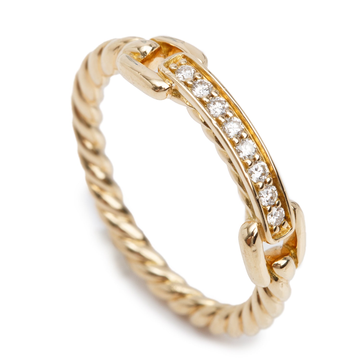 David Yurman 18k Yellow Gold Diamond 2.5 MM Petite Buckle Band Ring, Size 5.5