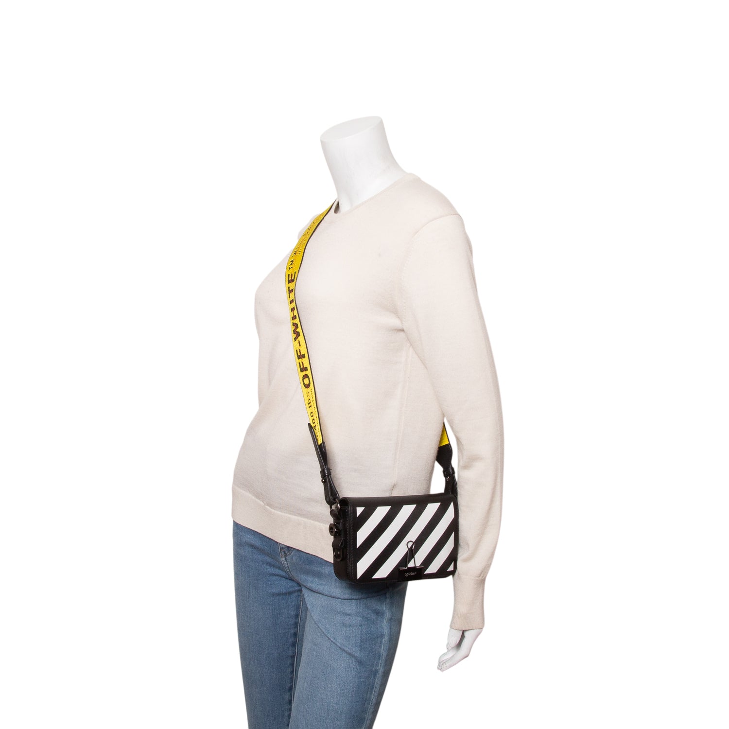 Off-White Black & White Calfskin Binder Clip Shoulder bag w/ Strap