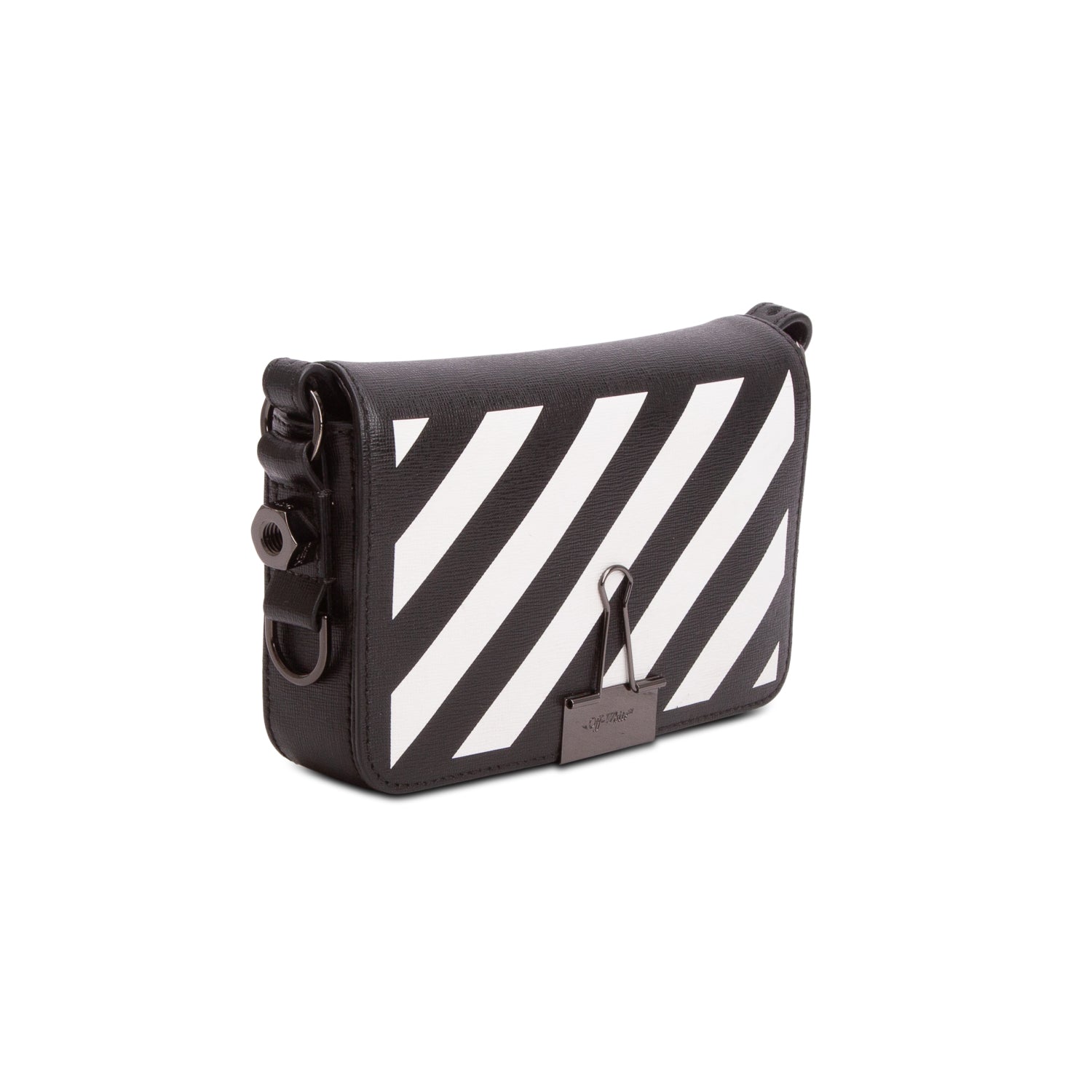 Off-White Black & White Calfskin Binder Clip Shoulder bag w/ Strap