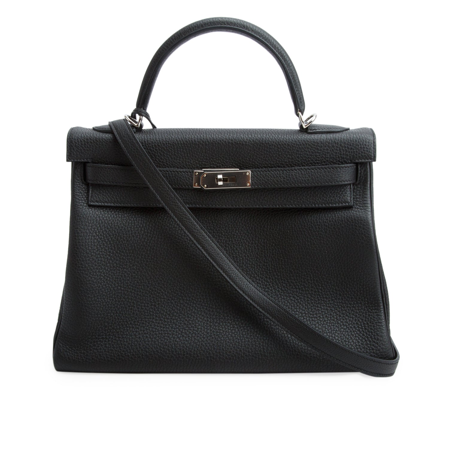 Hermes Noir Togo Kelly II Retourne 32 w/ Strap & Box