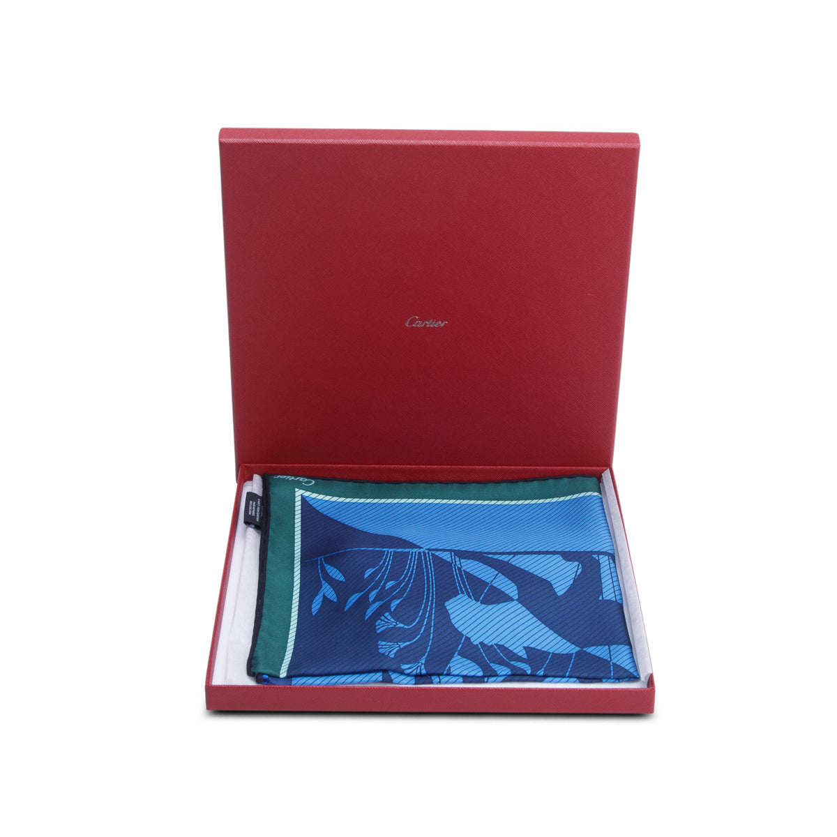 Cartier Blue Printed Square Silk Scarf w/ Box