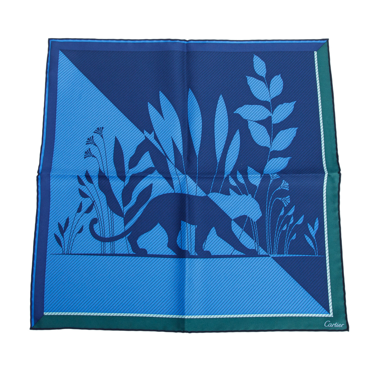 Cartier Blue Printed Square Silk Scarf w/ Box