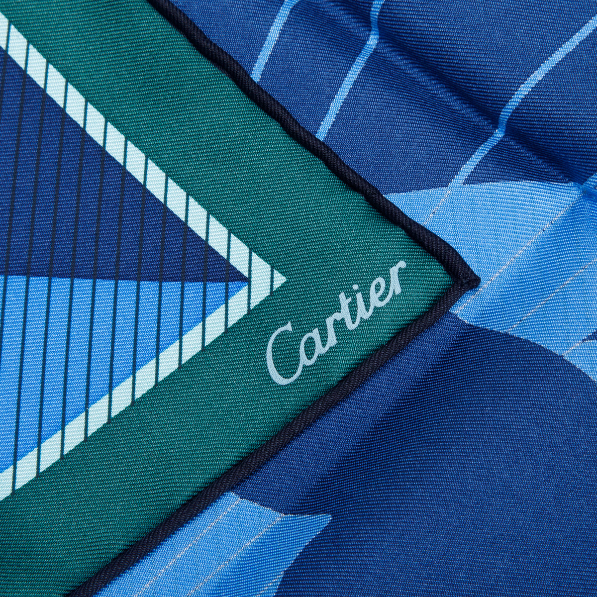 Cartier Blue Printed Square Silk Scarf w/ Box