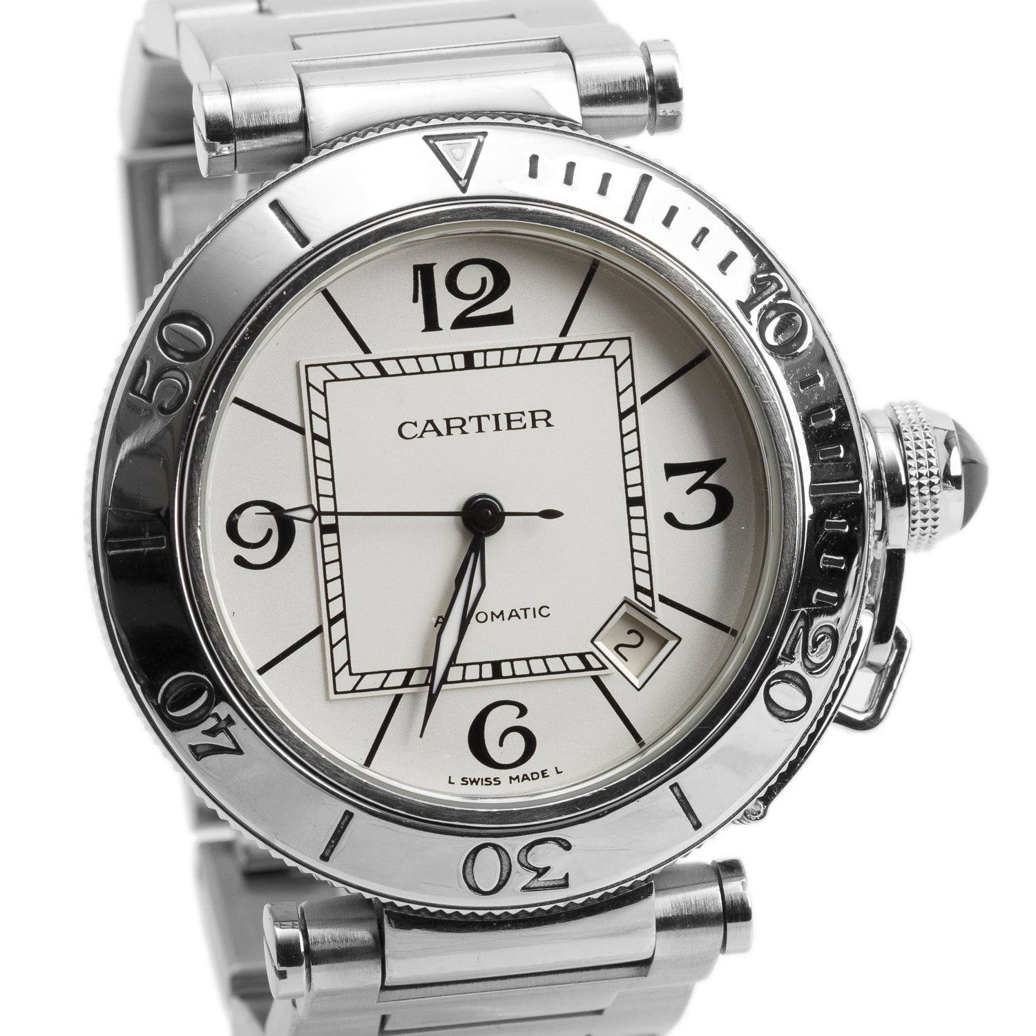 Cartier Stainless Steel Pasha Seatimer 40 MM Automatic Watch Silver Dial 2790 w/ Box