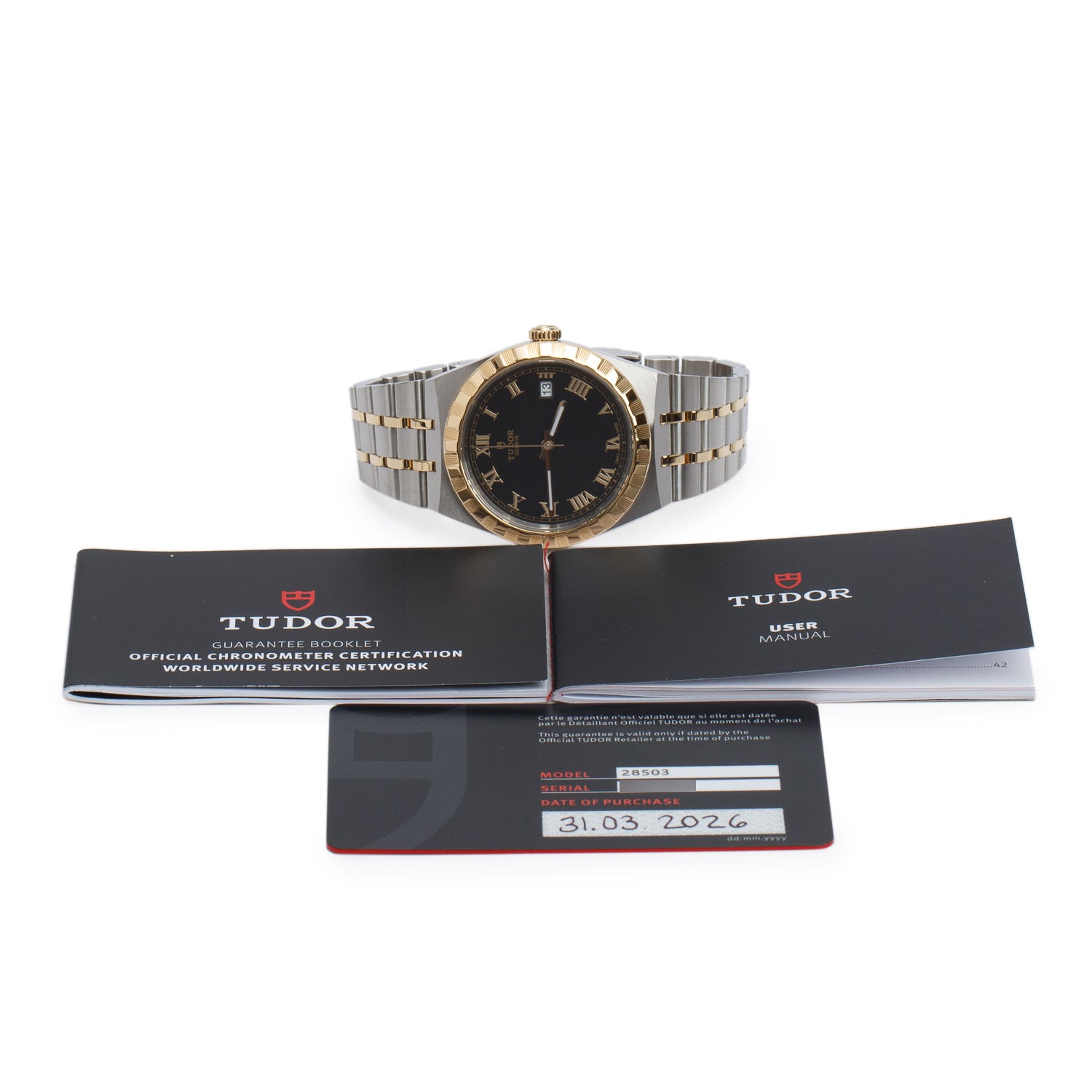 Tudor 2026 Stainless Steel & 18k Yellow Gold Royal 38 MM Automatic Watch Black Dial 28503 w/ Papers