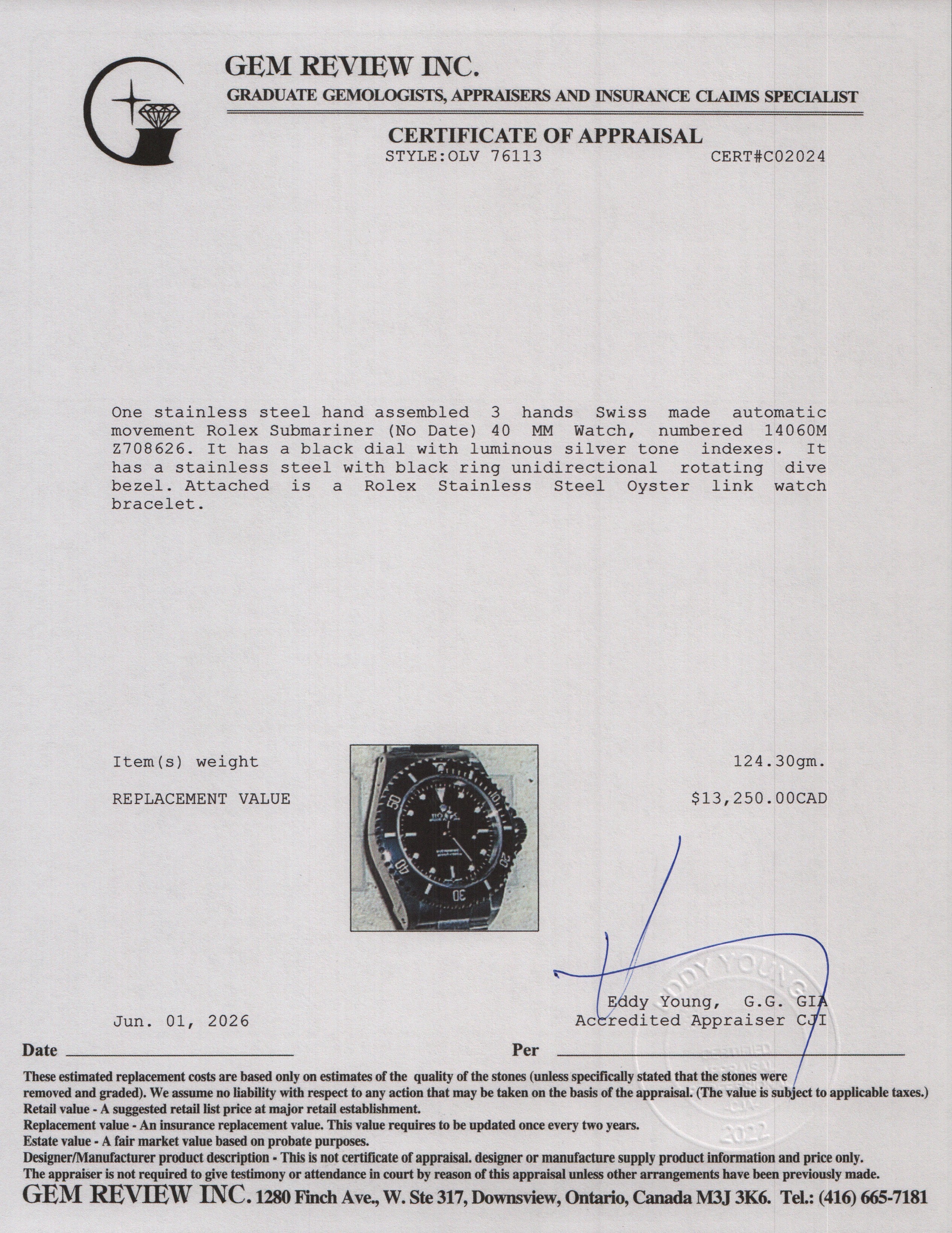 Rolex Stainless Steel Submariner (No Date) 40 MM Automatic Watch Black Dial 14060M