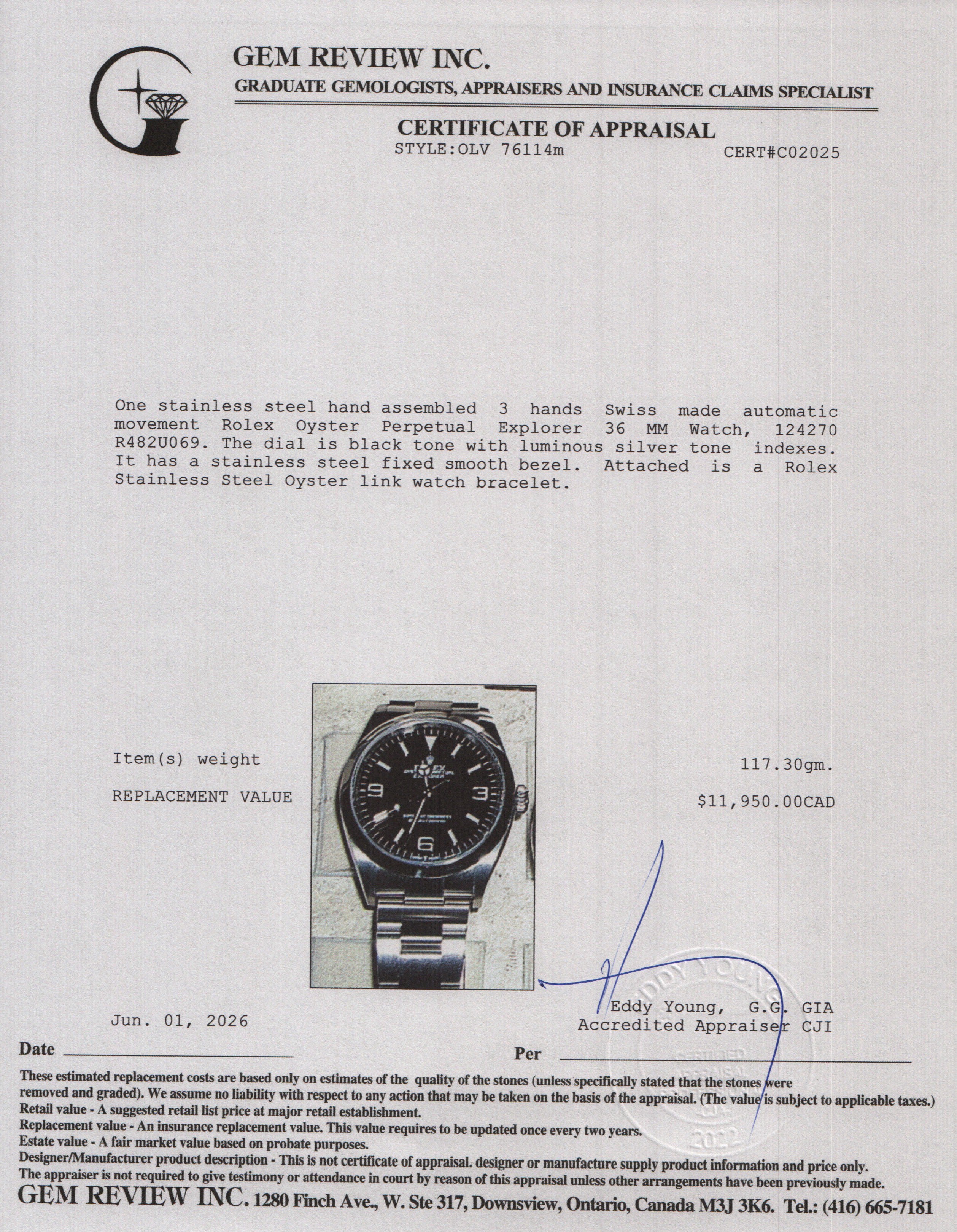 Rolex 2023 Stainless Steel Oyster Perpetual Explorer 36 MM Automatic Watch Black Dial 124270 w/ Box & Papers