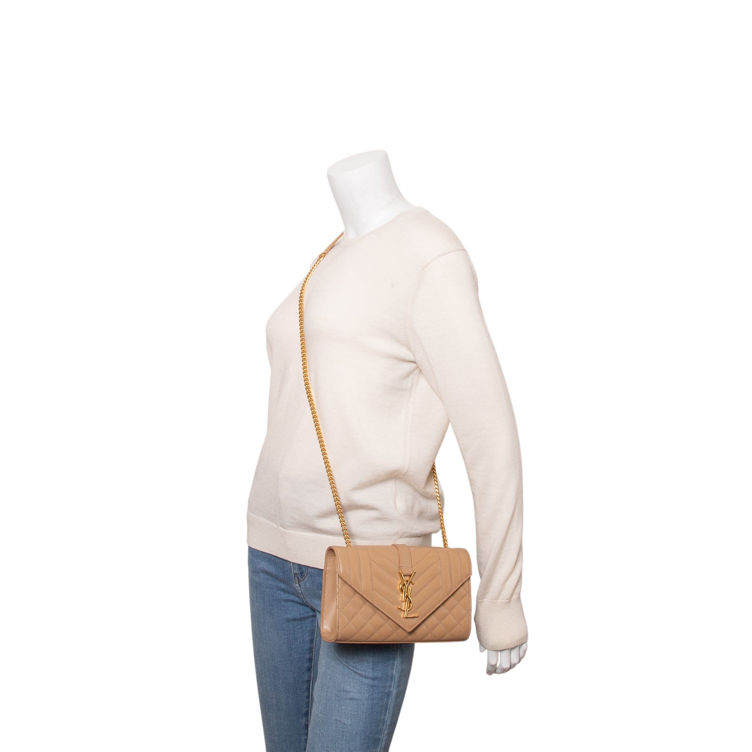 Saint Laurent Brown Grain de Poudre Textured Mixed Matelasse Triquilt Small Monogram Satchel