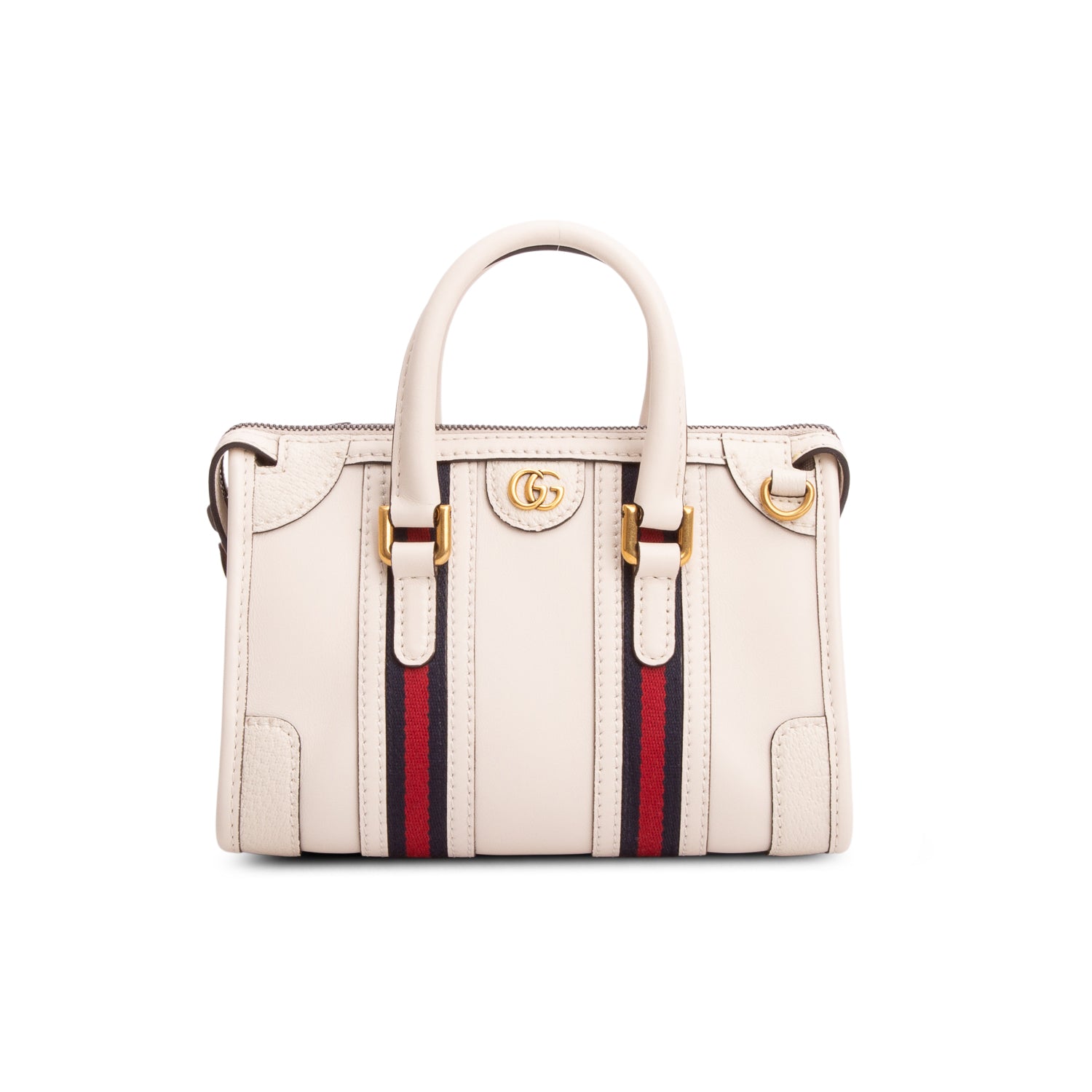 Gucci White Koy Calfskin Web Mini Bauletto Duffle Top Handle Bag w/ Strap