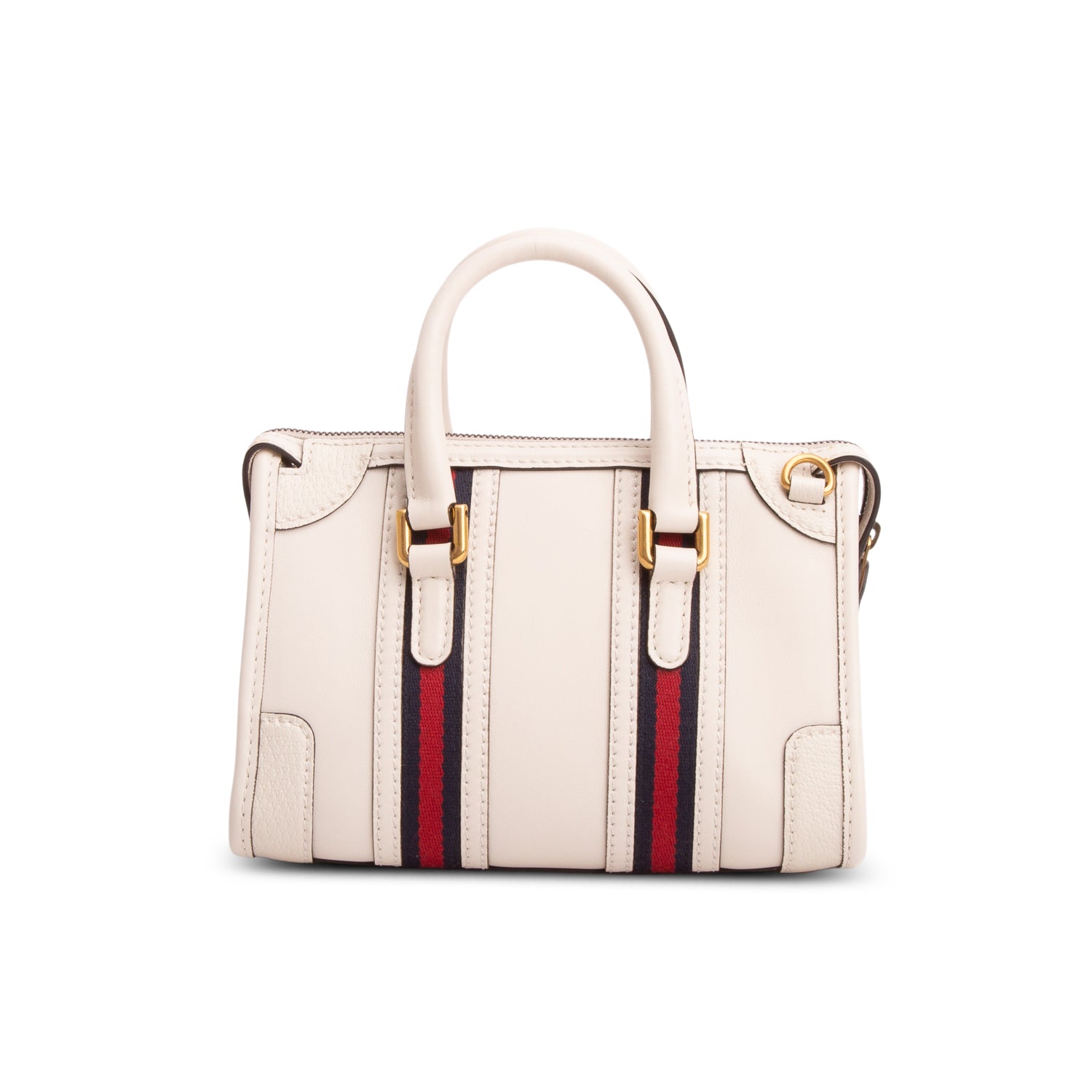 Gucci White Koy Calfskin Web Mini Bauletto Duffle Top Handle Bag w/ Strap