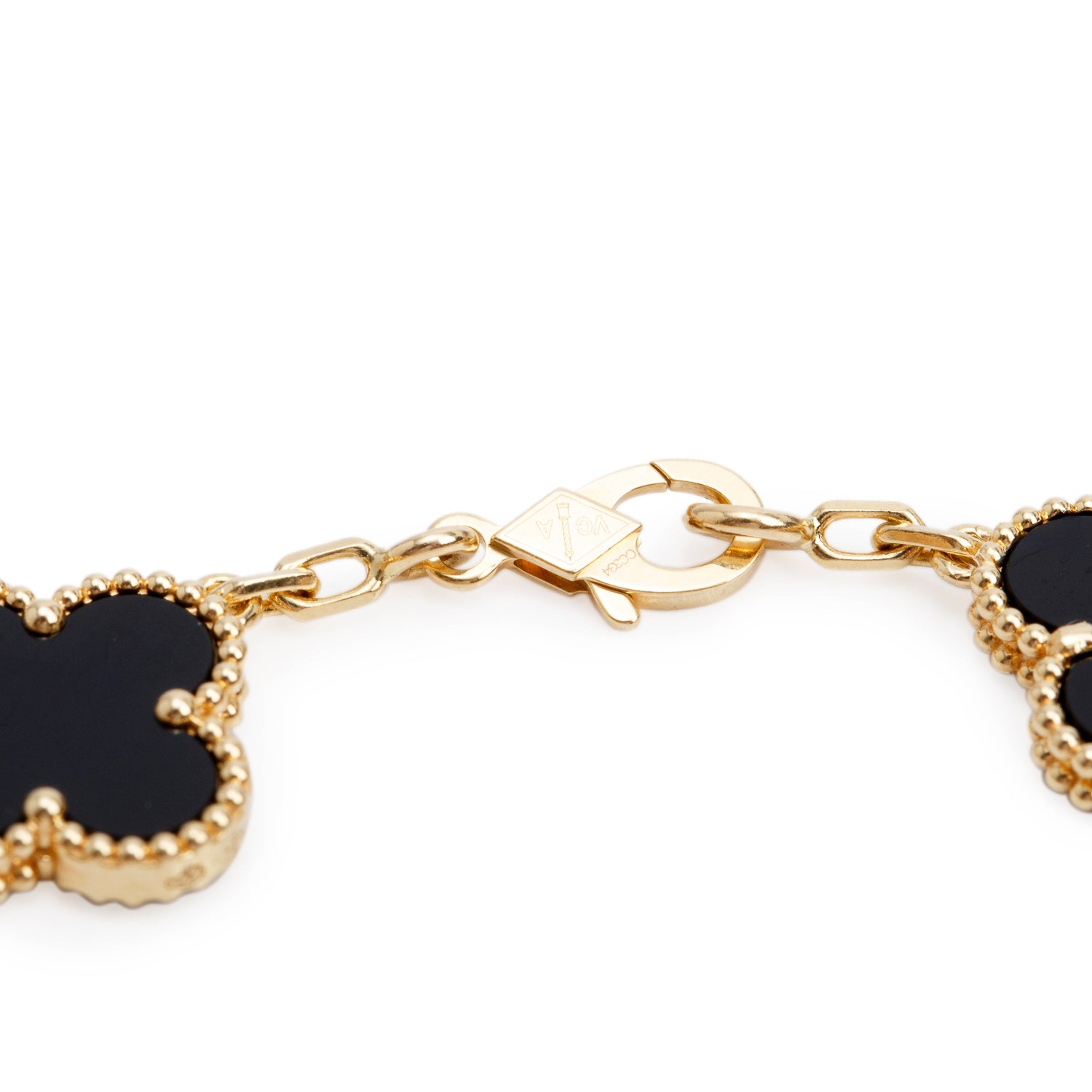 Van Cleef & Arpels 2025 18k Yellow Gold Vintage Alhambra 5 Motif Onyx Bracelet w/ Box & Certificate