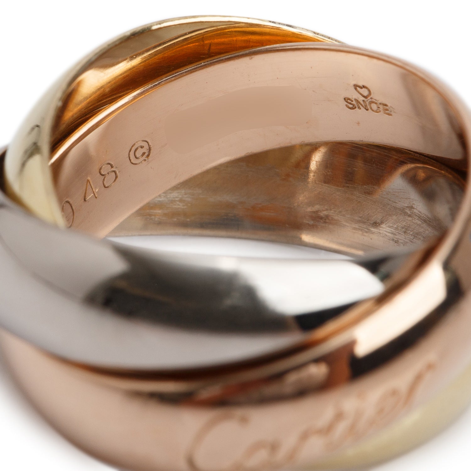 Cartier 18k Tri-Gold Classic Trinity Rolling Ring, Large Model Size 48 4.5