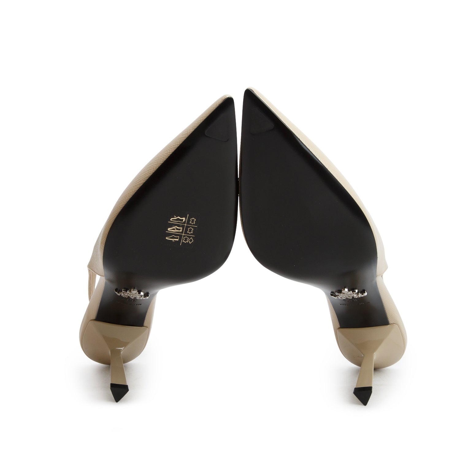 Prada Beige Saffiano Leather Triangle Logo Slingback Pumps, Women's Size 36.5 w/ Box