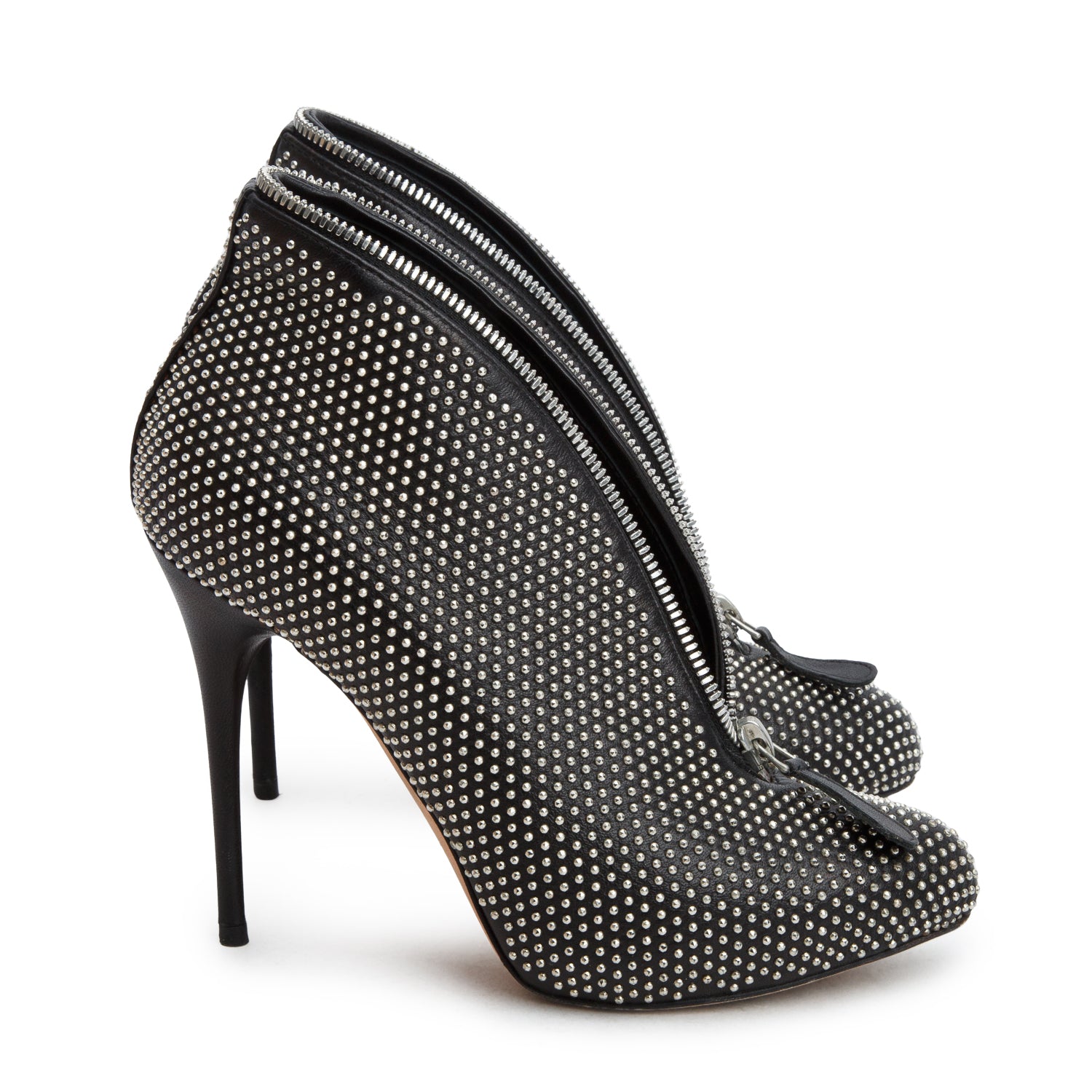 Alexander McQueen Black Leather Studded Heel Boots, Size 6 w/ Box