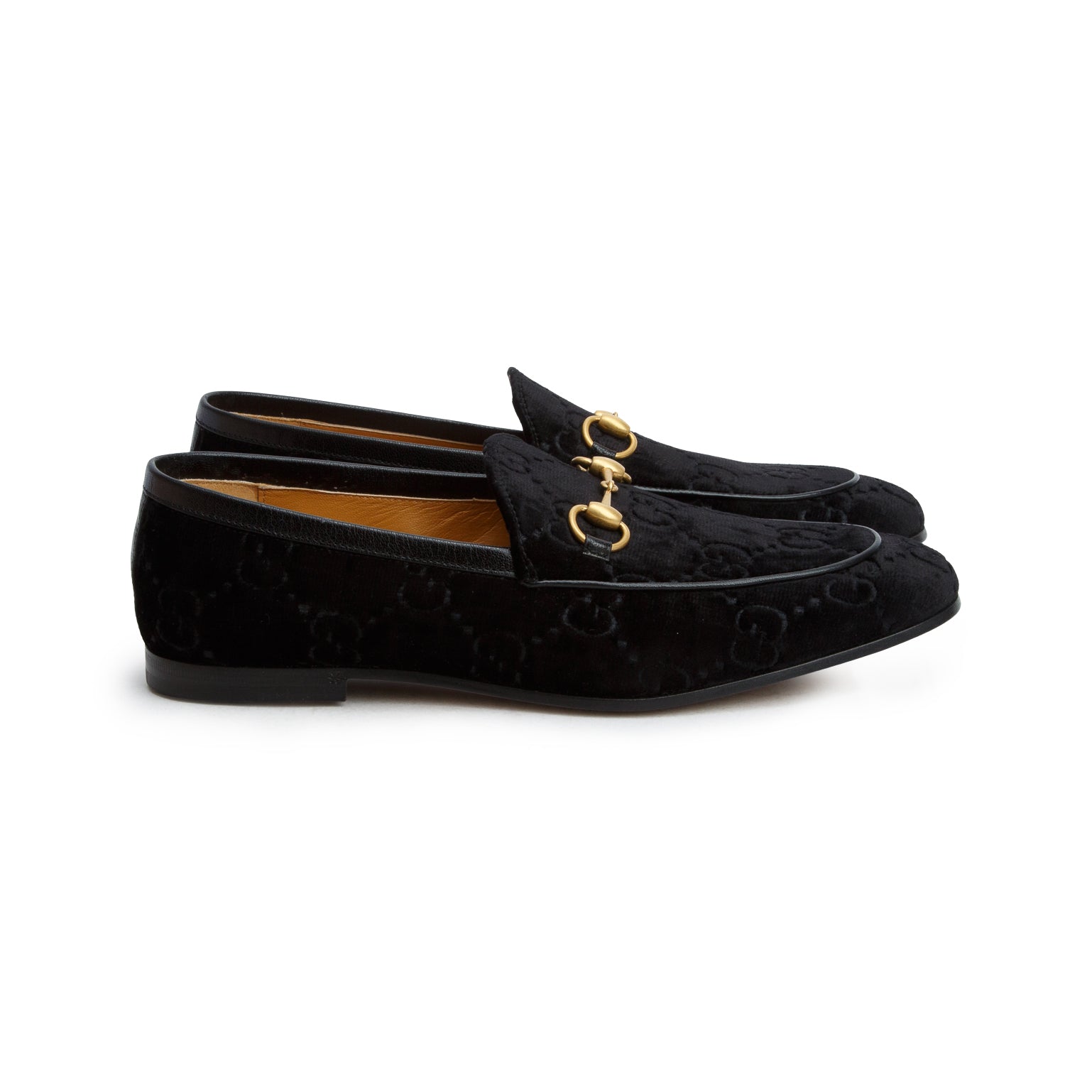 Gucci Black Velvet GG Monogram Horsebit Jordaan Loafers, Men's Size 9 w/ Box