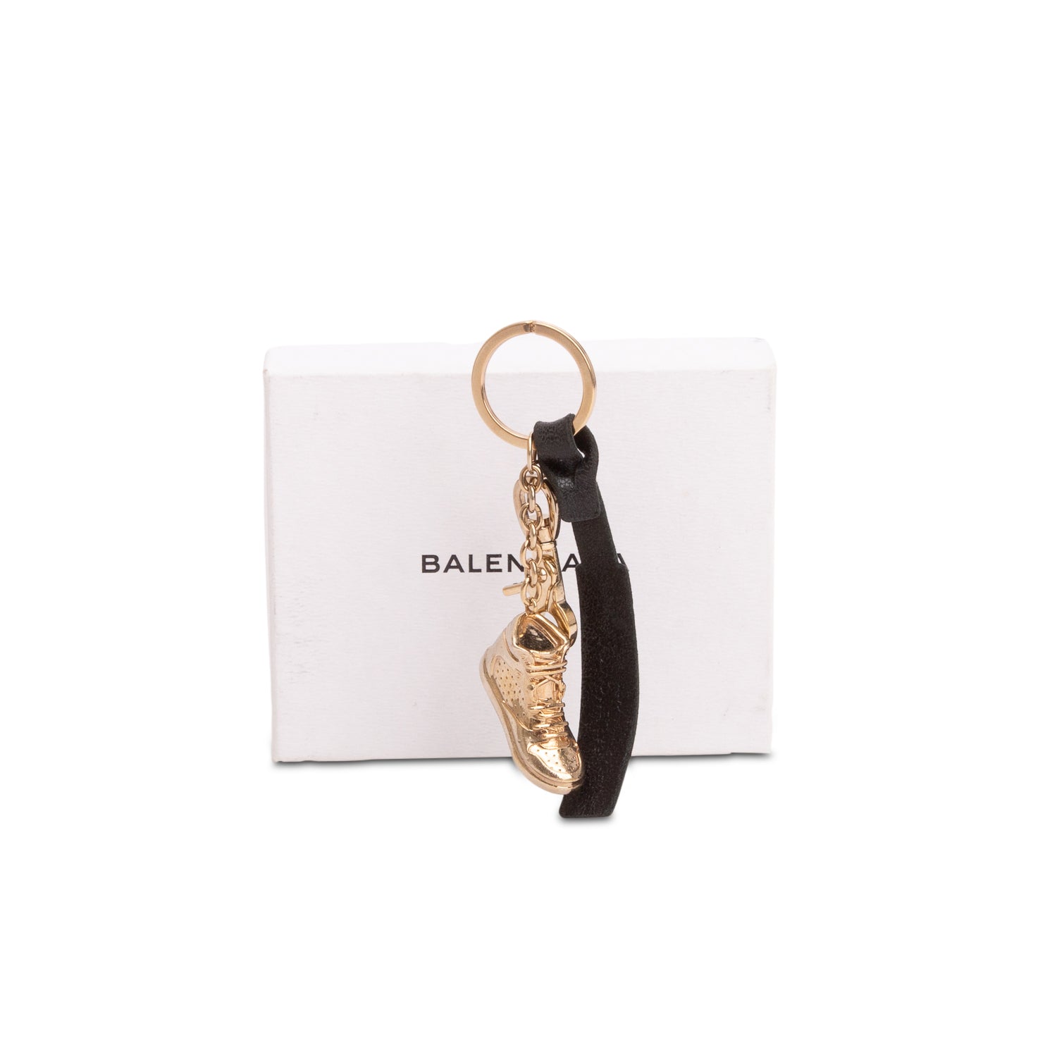 Balenciaga Gold -Tone Black Leather Sneaker Key Chain Charm w/ Box