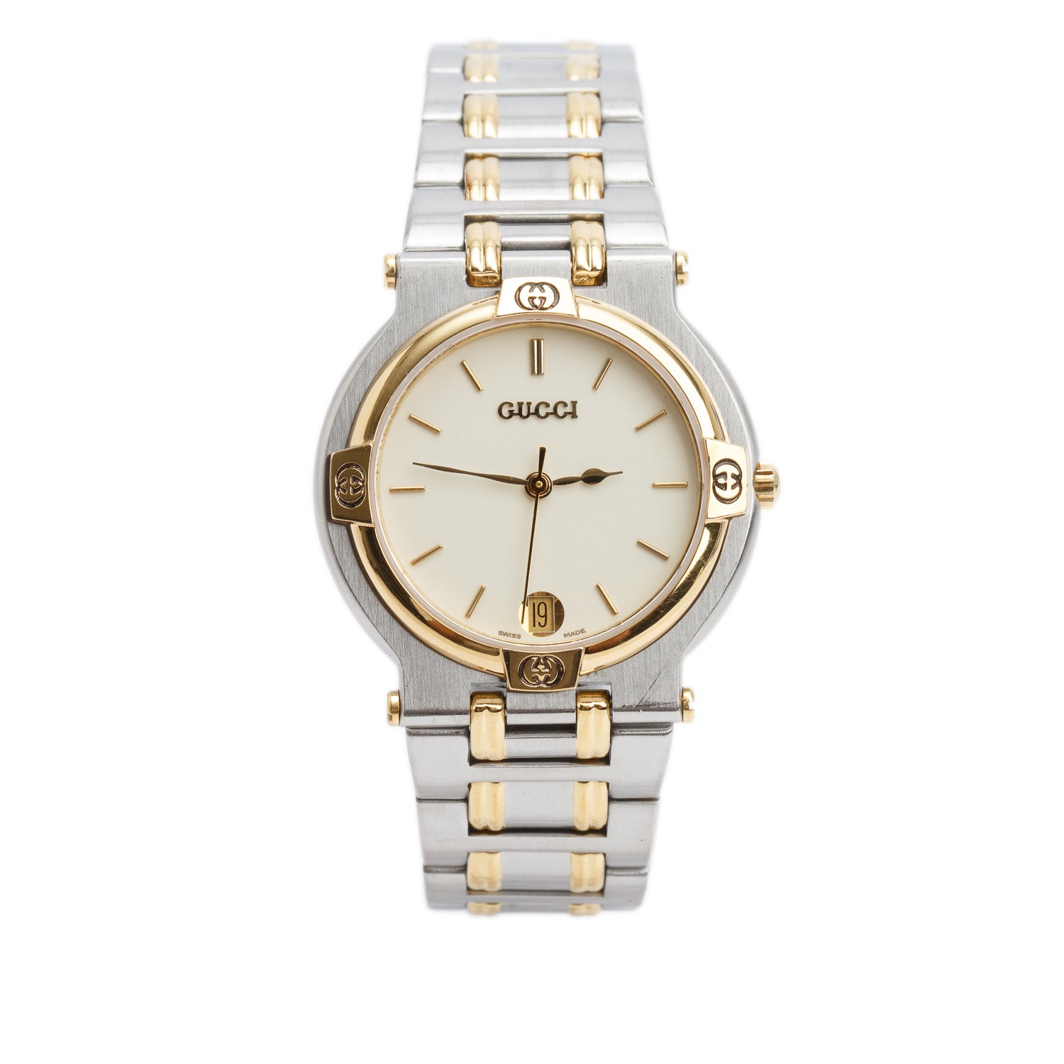 Gucci Vintage Two-Tone Stainless Steel 9000M Series 22 MM Quartz Watch White Dial