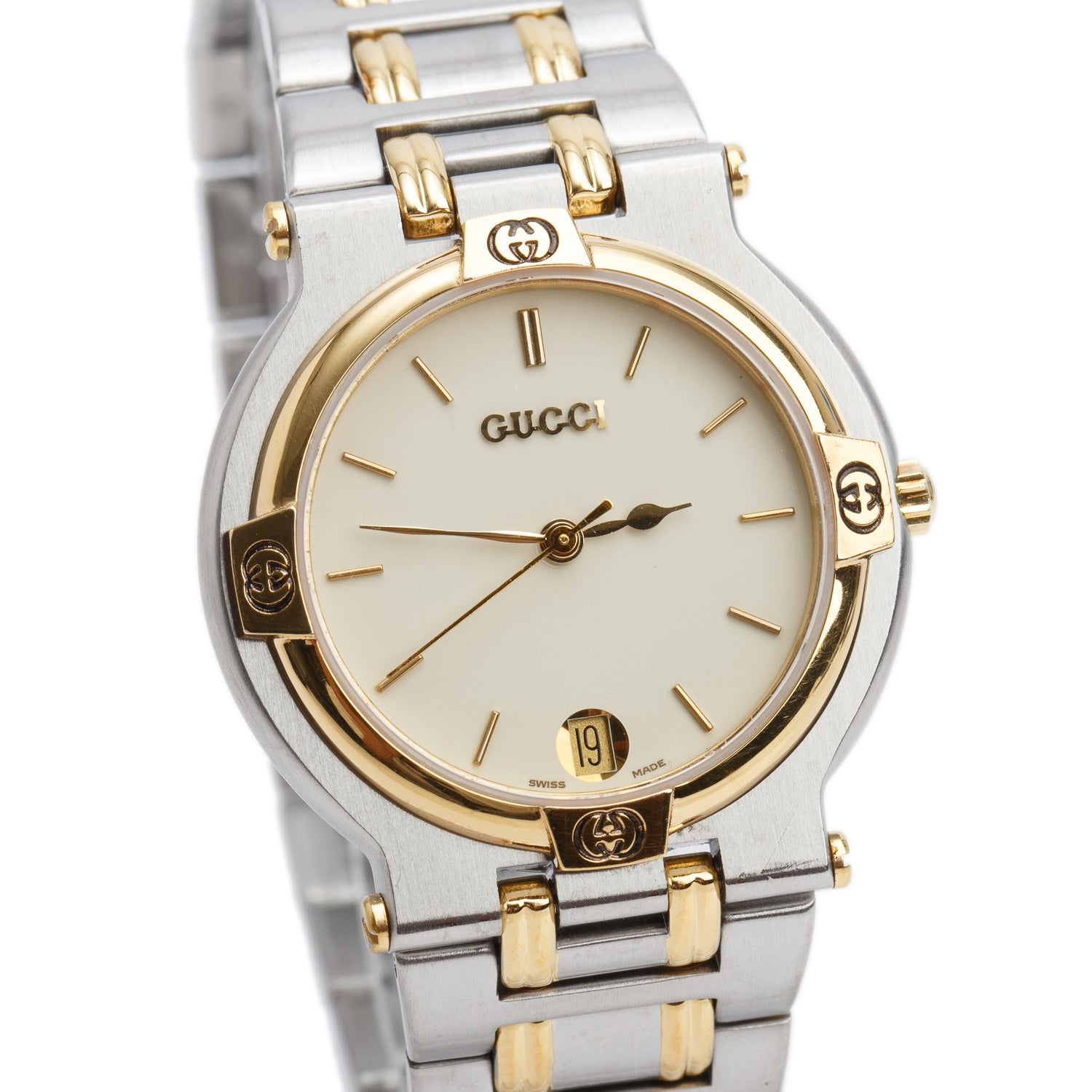 Gucci Vintage Two-Tone Stainless Steel 9000M Series 22 MM Quartz Watch White Dial