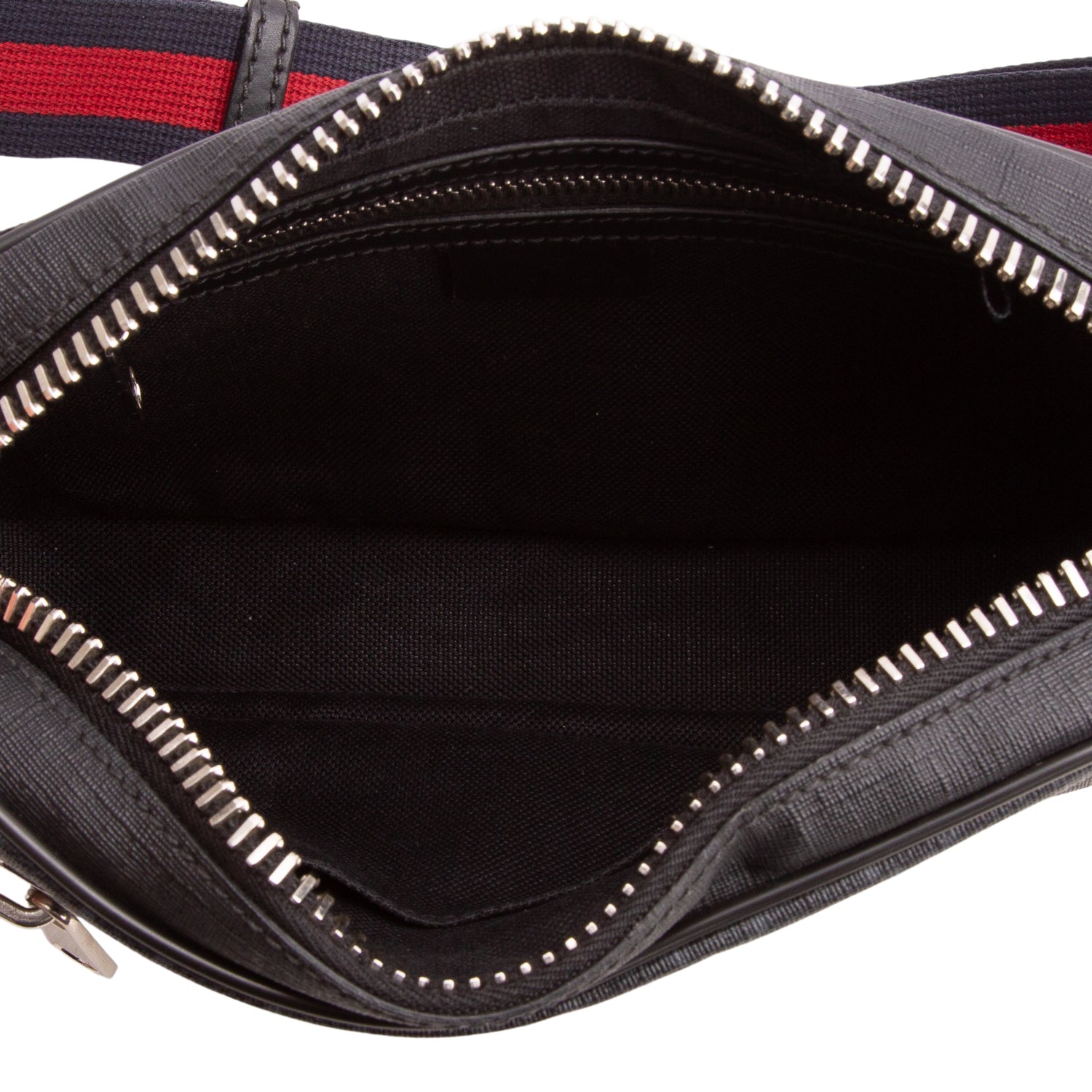Gucci Black Soft GG Supreme Monogram Web Belt Bag w/ Box