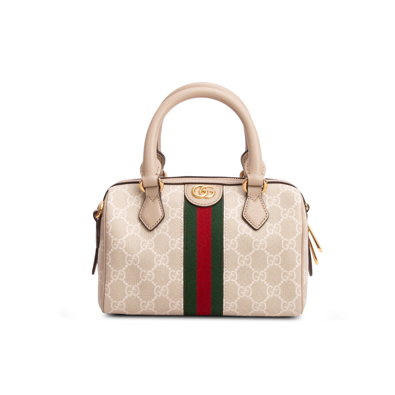 Gucci GG Supreme Monogram Textured Dollar Calfskin Web Small Ophidia Top Handle Bag w/ Box & Strap