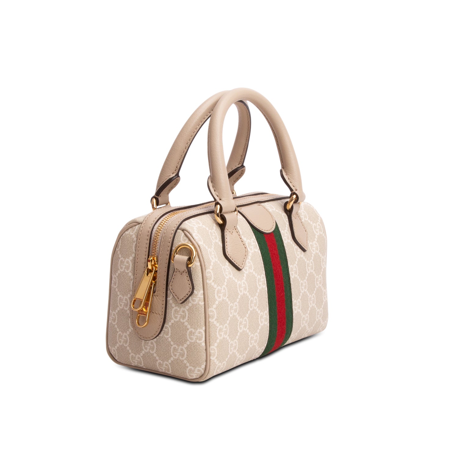Gucci GG Supreme Monogram Textured Dollar Calfskin Web Small Ophidia Top Handle Bag w/ Box & Strap