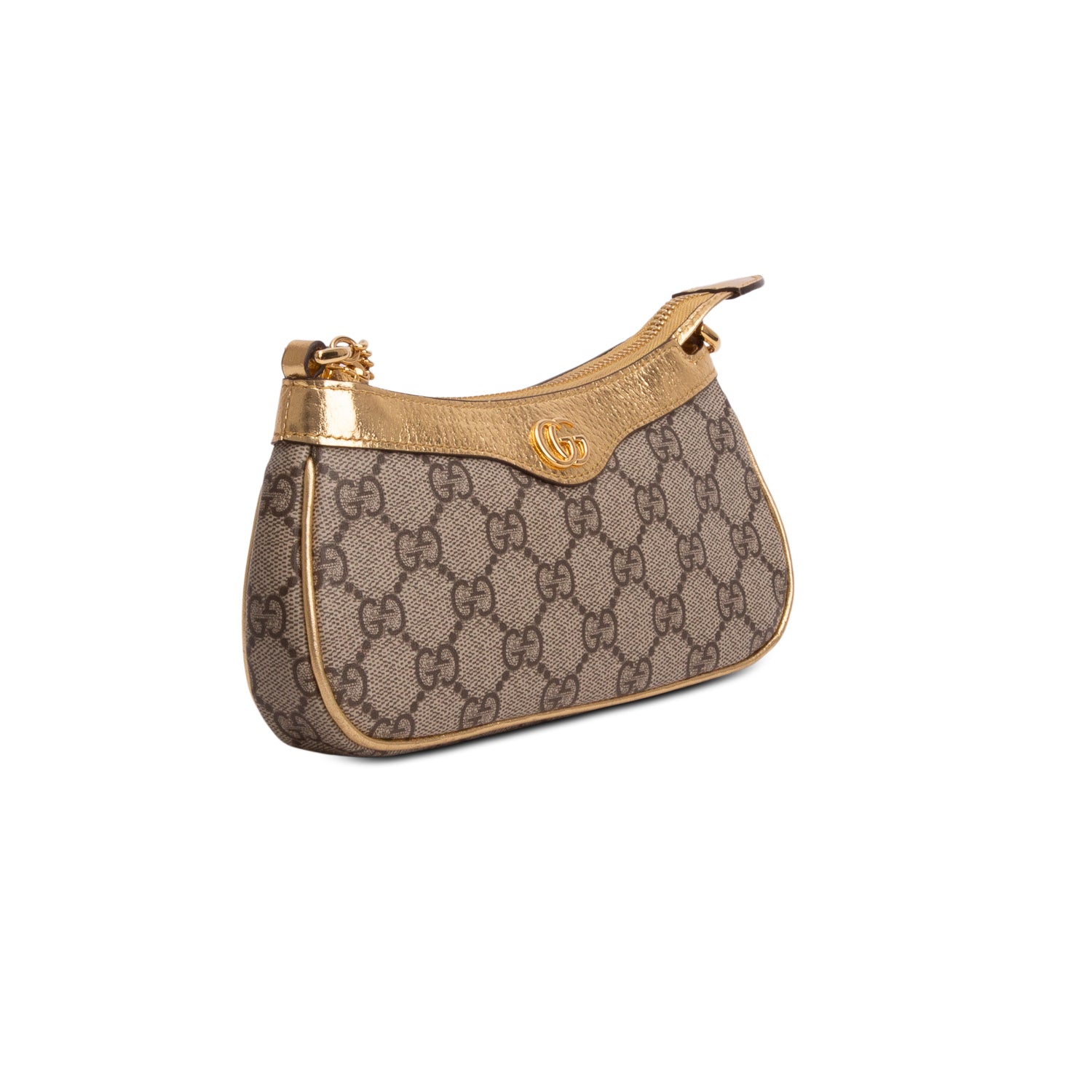 Gucci Beige & Gold GG Supreme Monogram Textured Dollar Calfskin Mini Ophidia Chain Bag w/ Box