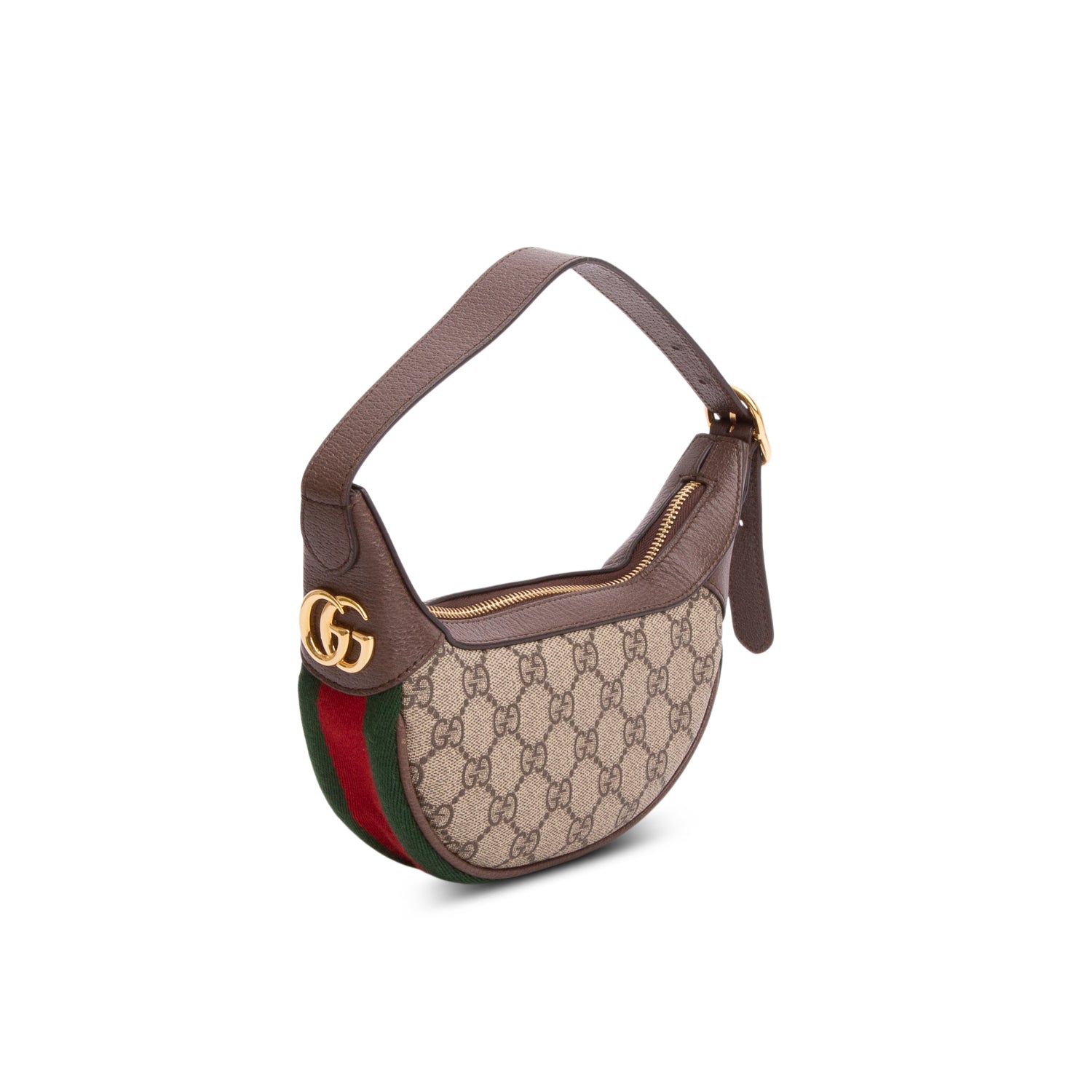 Gucci GG Supreme Monogram Textured Calfskin Web Mini Ophidia Half Moon Hobo w/ Box