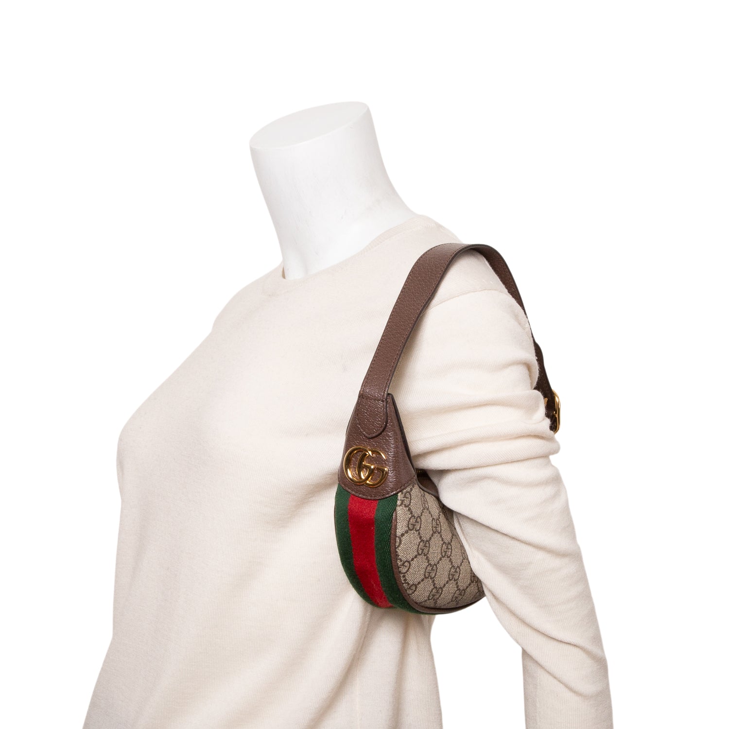 Gucci GG Supreme Monogram Textured Calfskin Web Mini Ophidia Half Moon Hobo w/ Box
