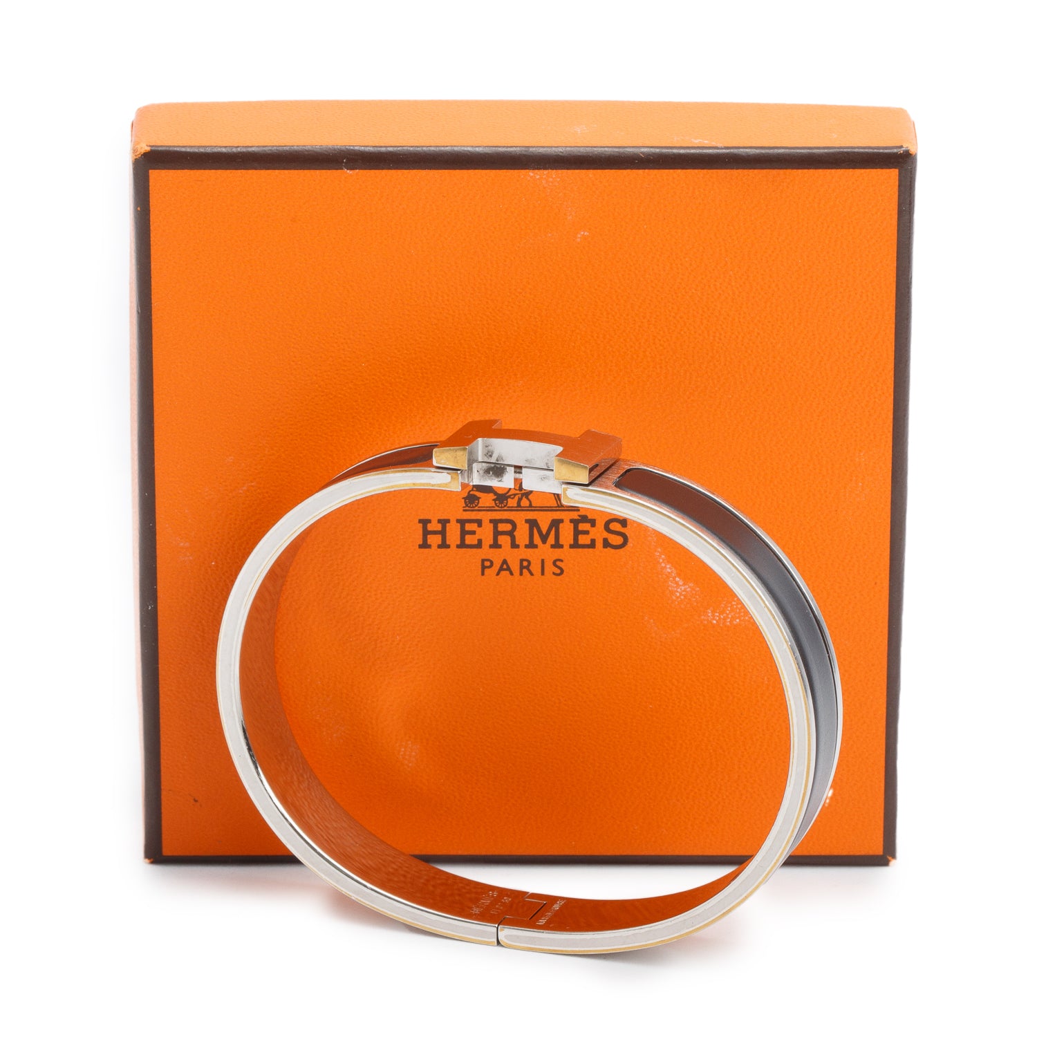 Hermes Palladium Plated Noir Mat Enamel 12 MM Clic HH Bracelet w/ Box
