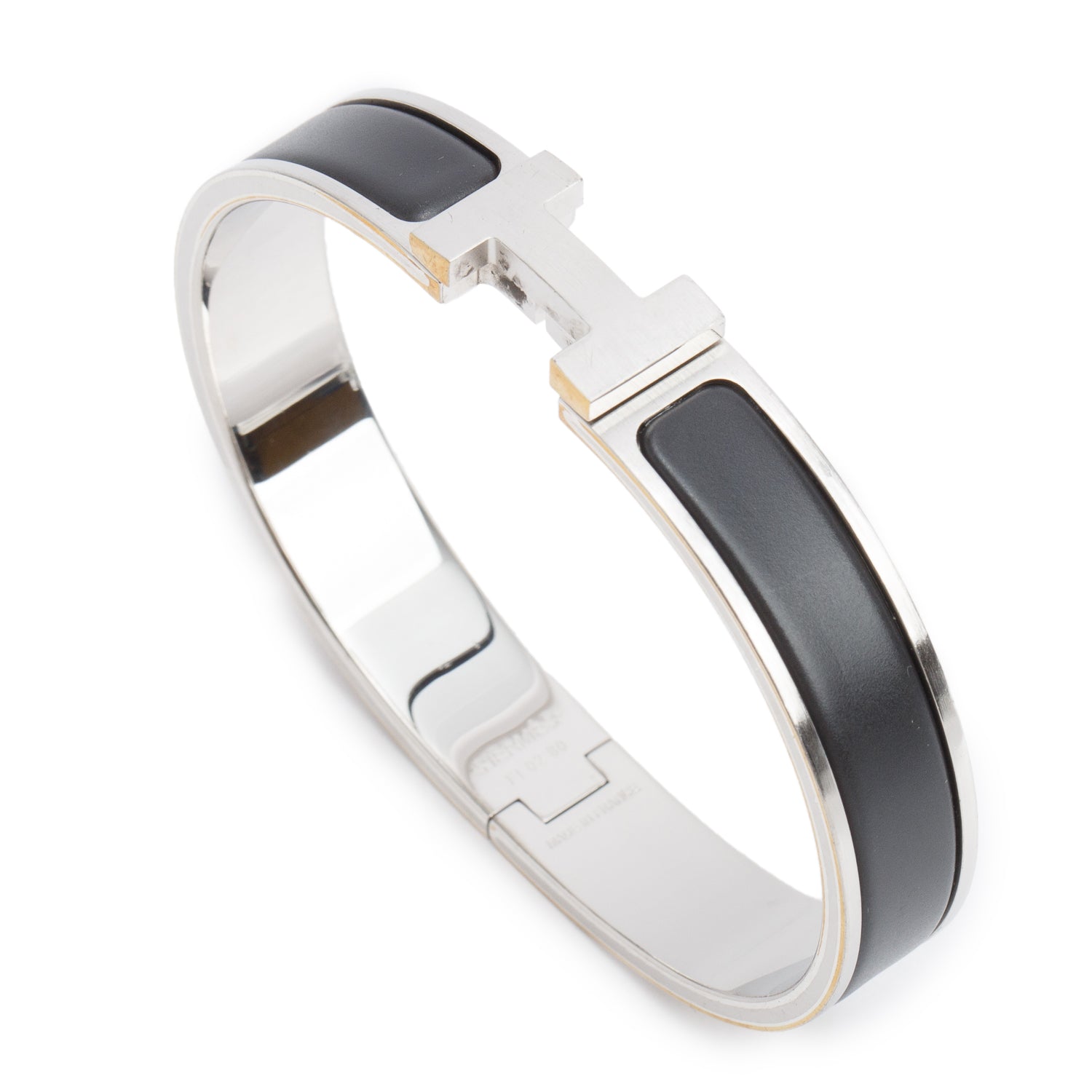 Hermes Palladium Plated Noir Mat Enamel 12 MM Clic HH Bracelet w/ Box