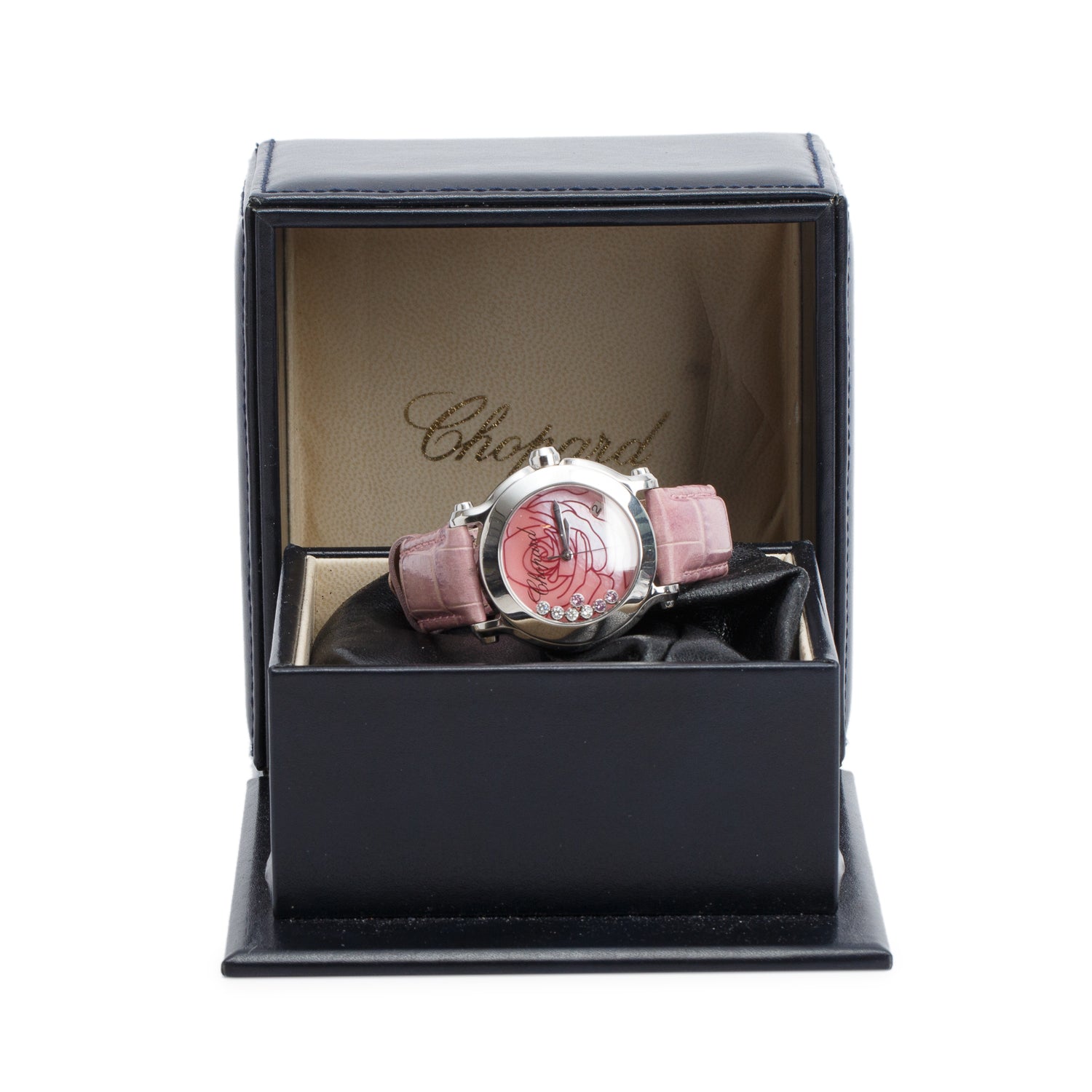 Chopard Stainless Steel Diamond & Pink Sapphire Happy Sport La Vie En Rose 36 MM Quartz Watch Pink Dial w/ Box, Papers & Extra Straps