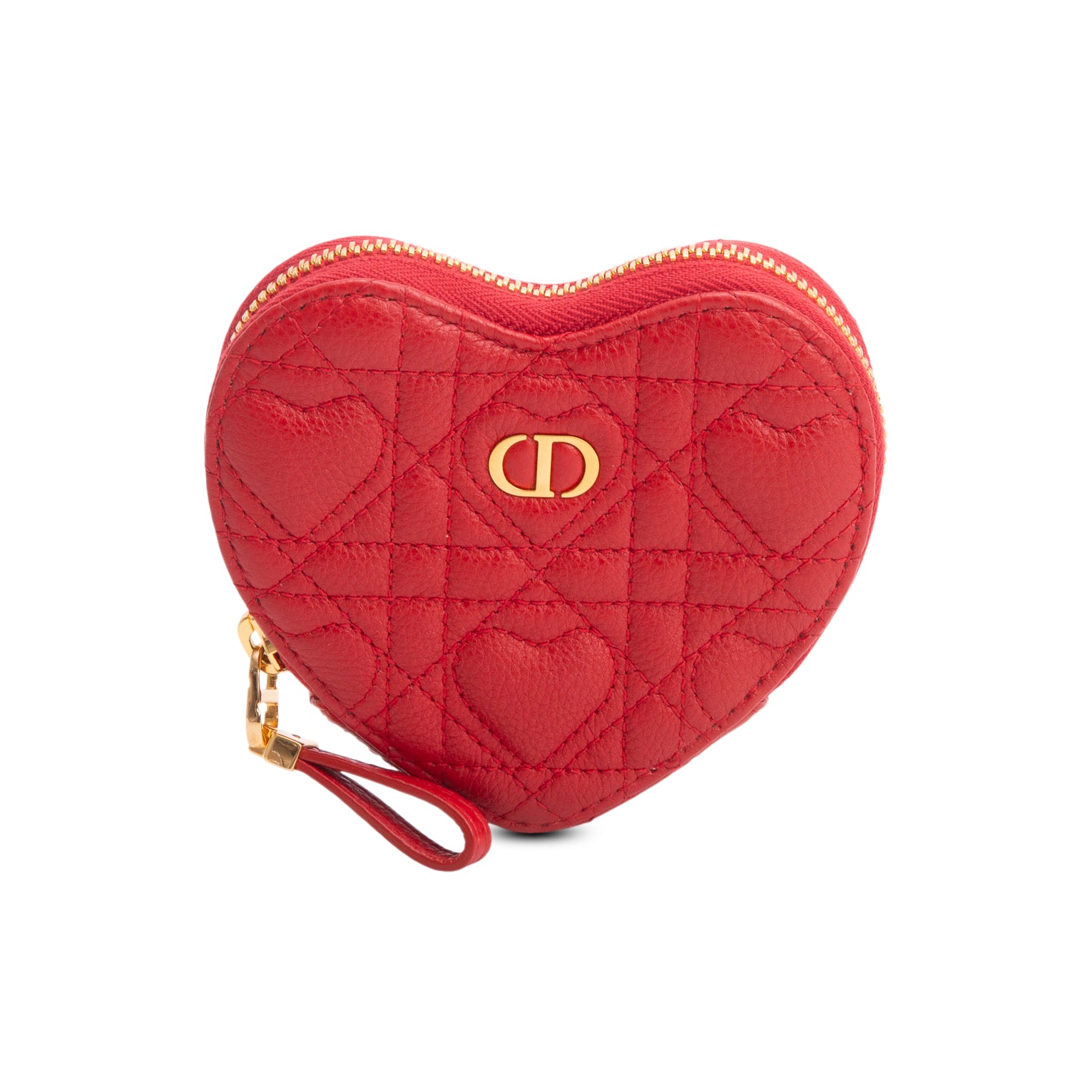 Christian Dior 2021 Red Supple Cannage Calfskin Caro Heart Bag with Chain