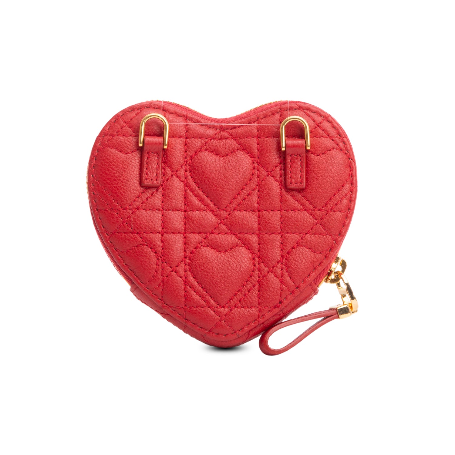 Christian Dior 2021 Red Supple Cannage Calfskin Caro Heart Bag with Chain