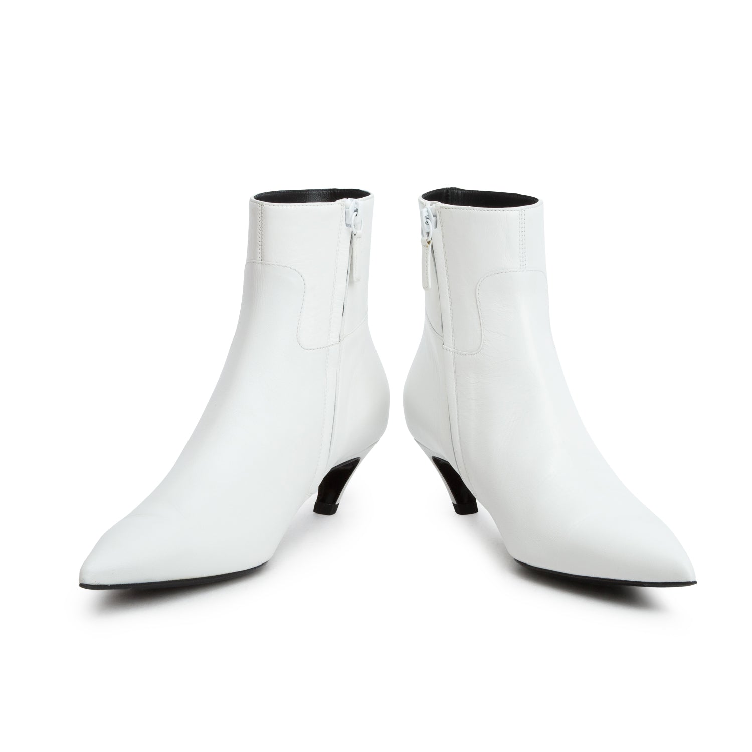 Balenciaga White Leather Pointy Toe Ankle Boots, Size 38 w/ Box
