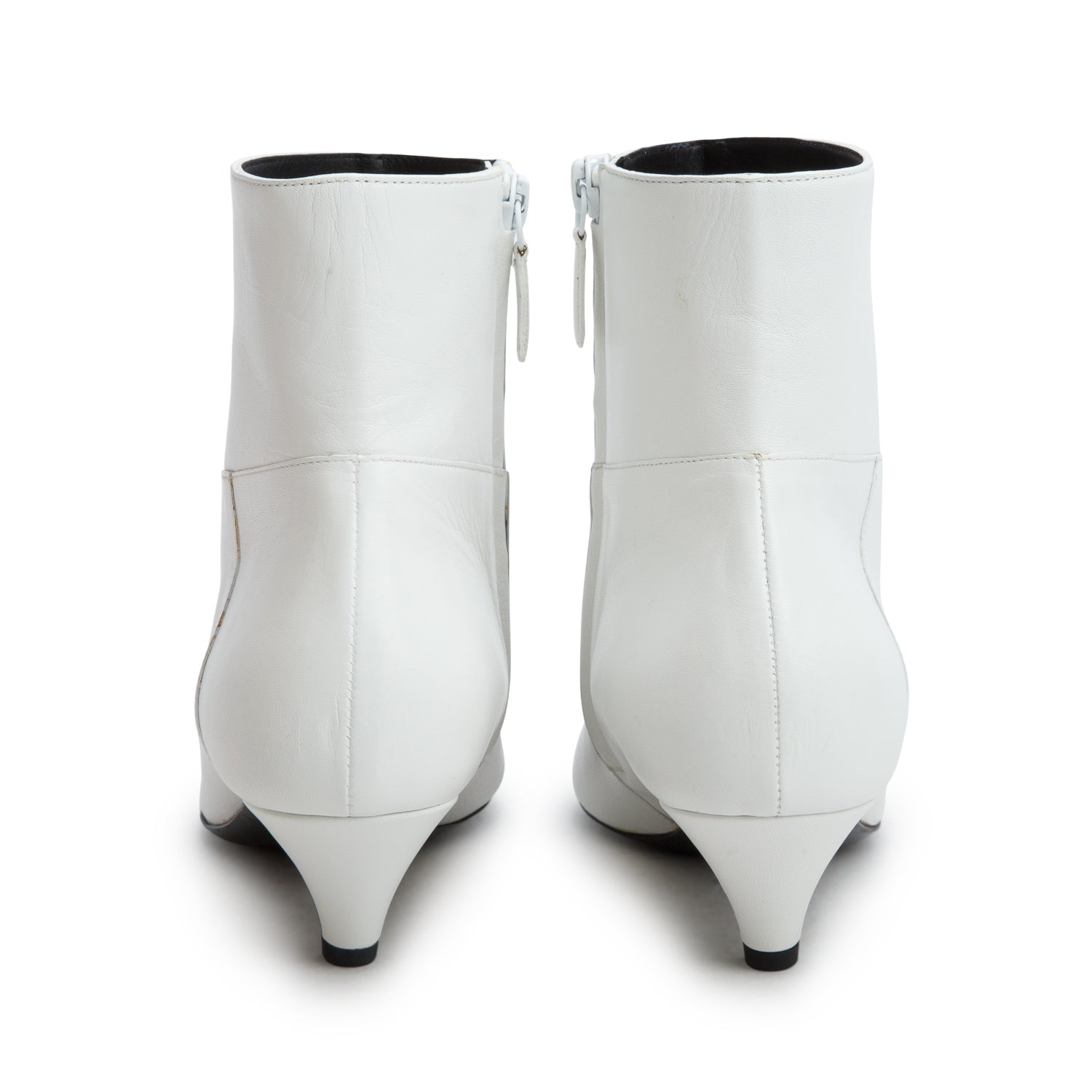 Balenciaga White Leather Pointy Toe Ankle Boots, Size 38 w/ Box