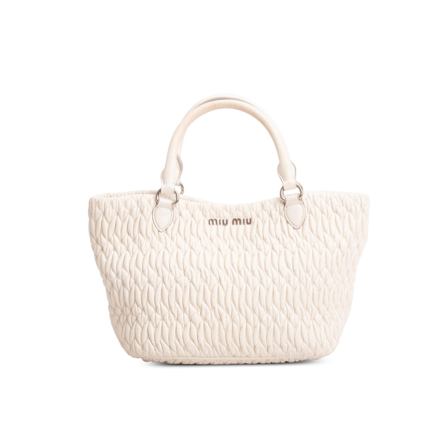 Miu Miu White Nappa Iconic Crystal Cloque Tote Bag w/ Straps