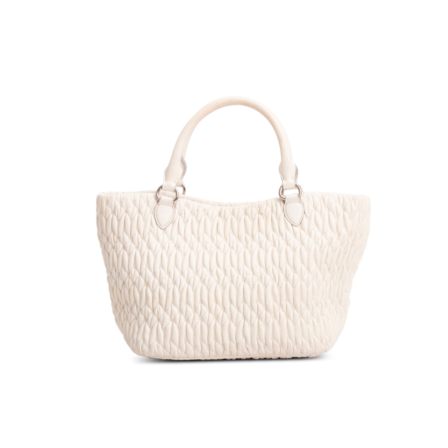 Miu Miu White Nappa Iconic Crystal Cloque Tote Bag w/ Straps