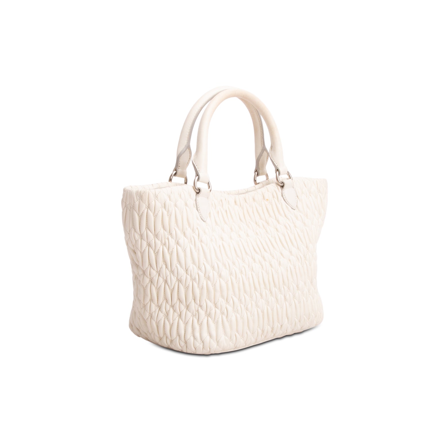 Miu Miu White Nappa Iconic Crystal Cloque Tote Bag w/ Straps