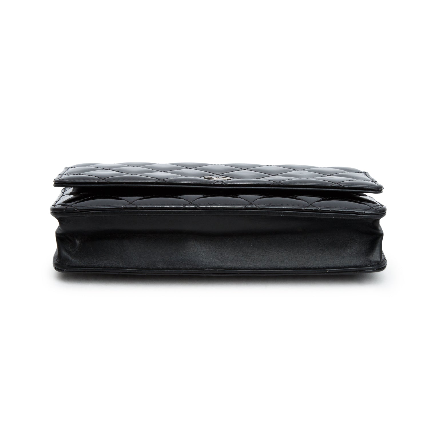 Chanel Black Quilted Patent Leather Classic Wallet on Chain w/ Authenticity Card