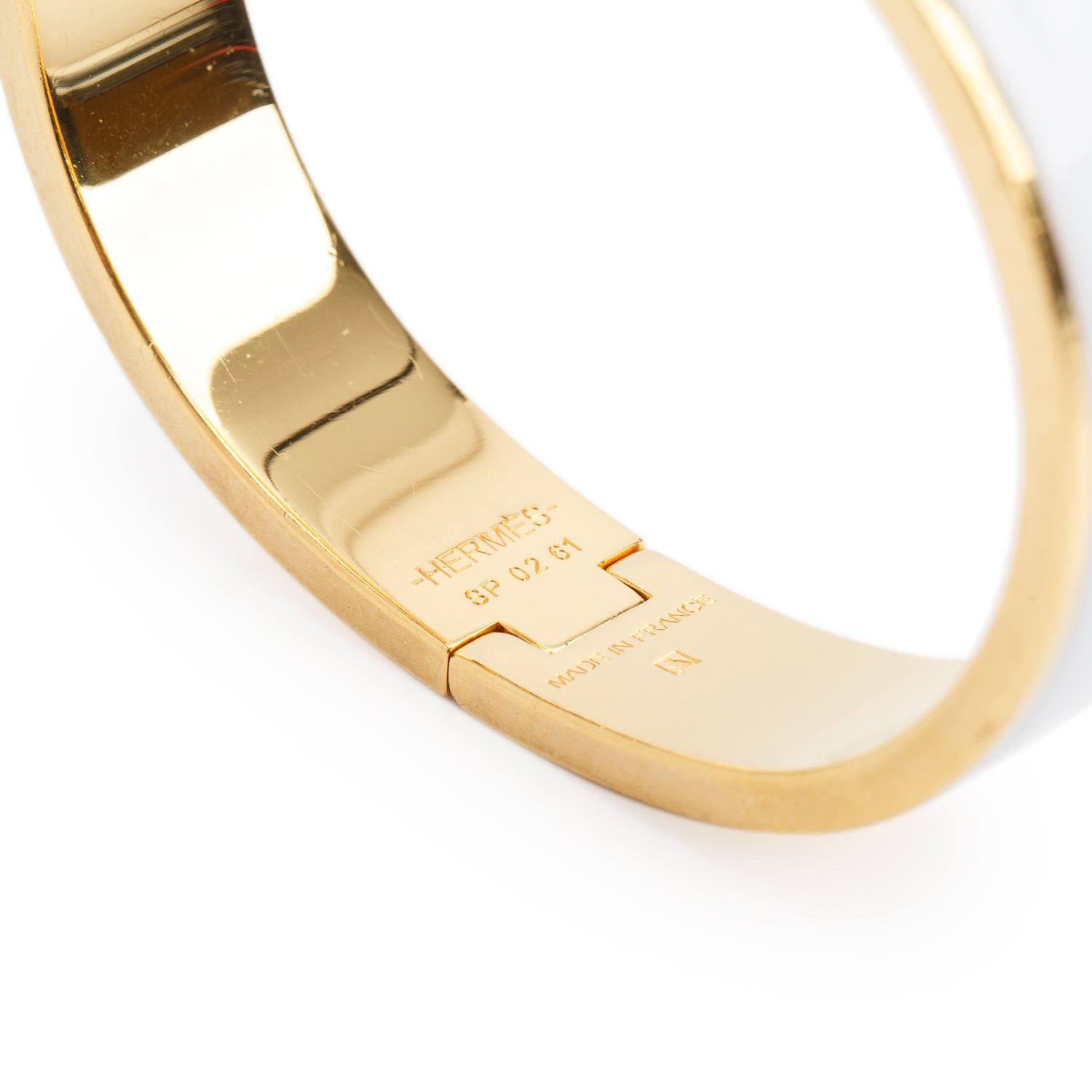 Hermes Gold Plated White Enamel 12 MM Clic H Bracelet w/ Box