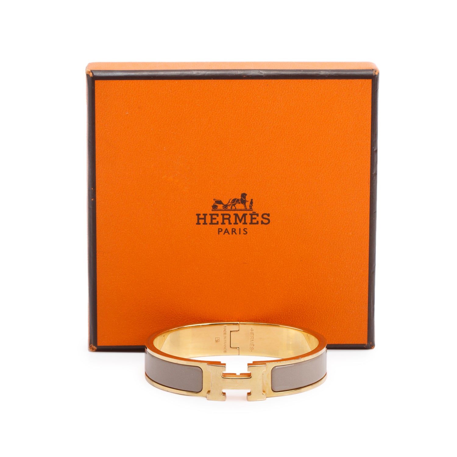 Hermes Gold Plated Marron Glace Enamel 12 MM Clic H Bracelet w/ Box