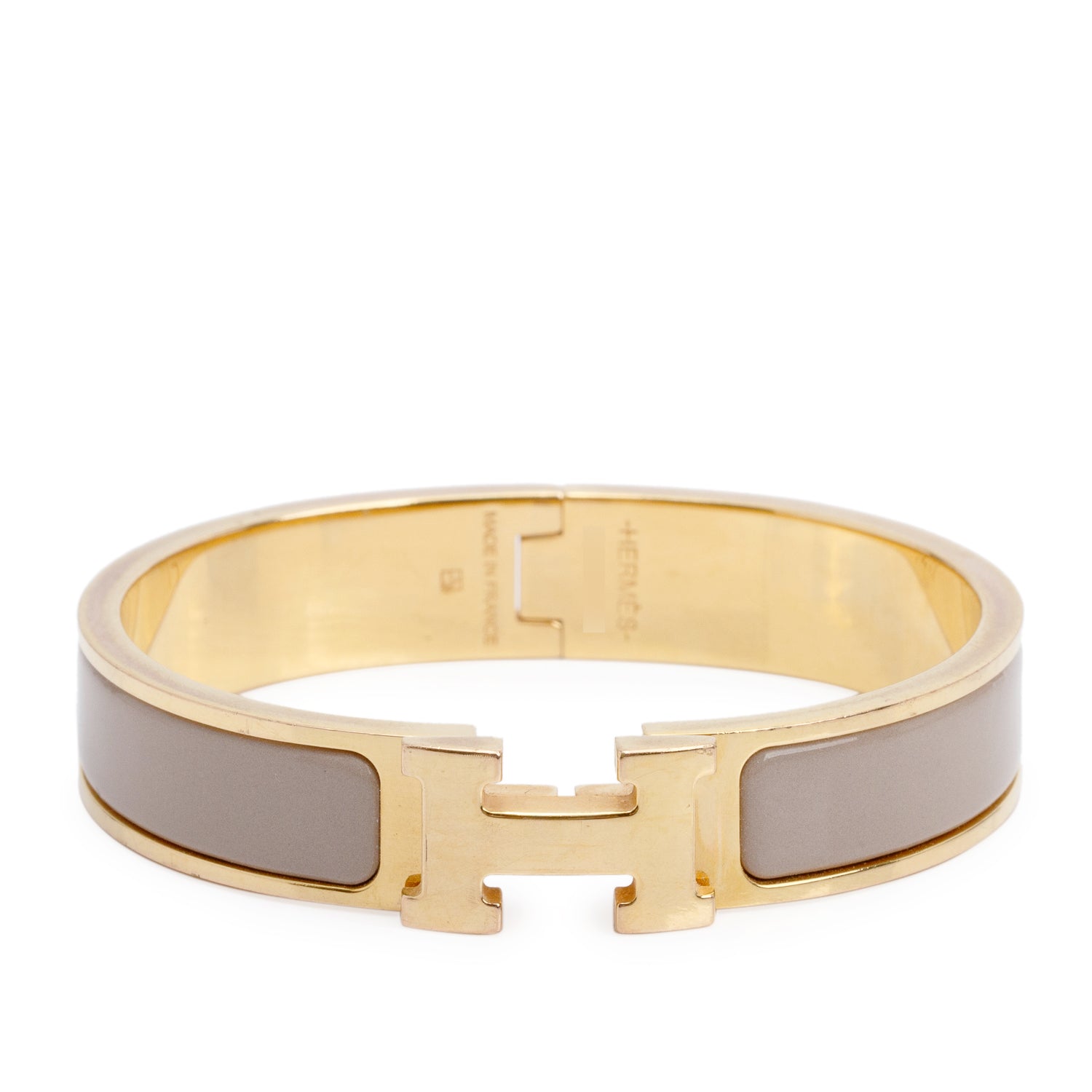 Hermes Gold Plated Marron Glace Enamel 12 MM Clic H Bracelet w/ Box