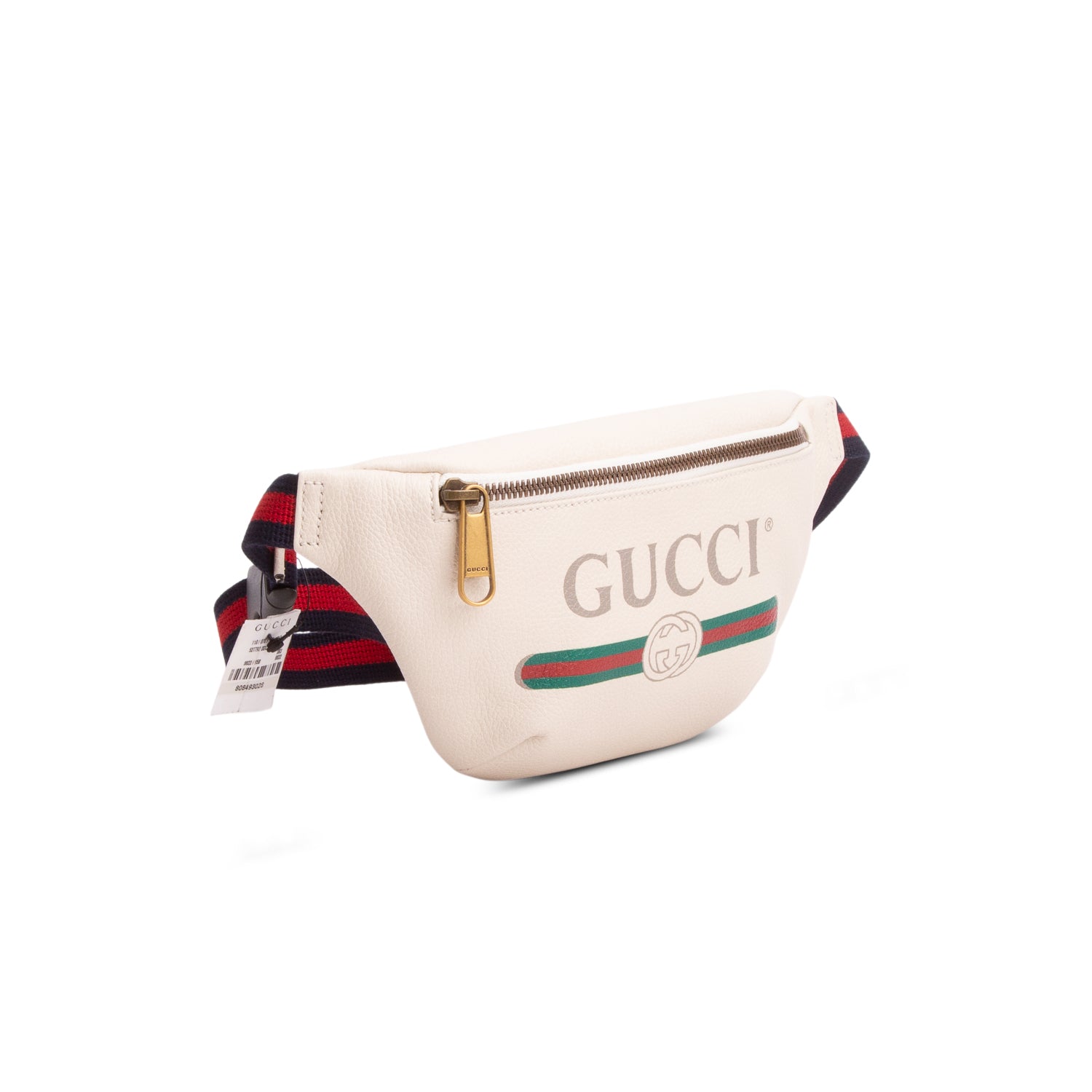 Gucci Cream Calfskin Leather Logo Print Small Belt Bag