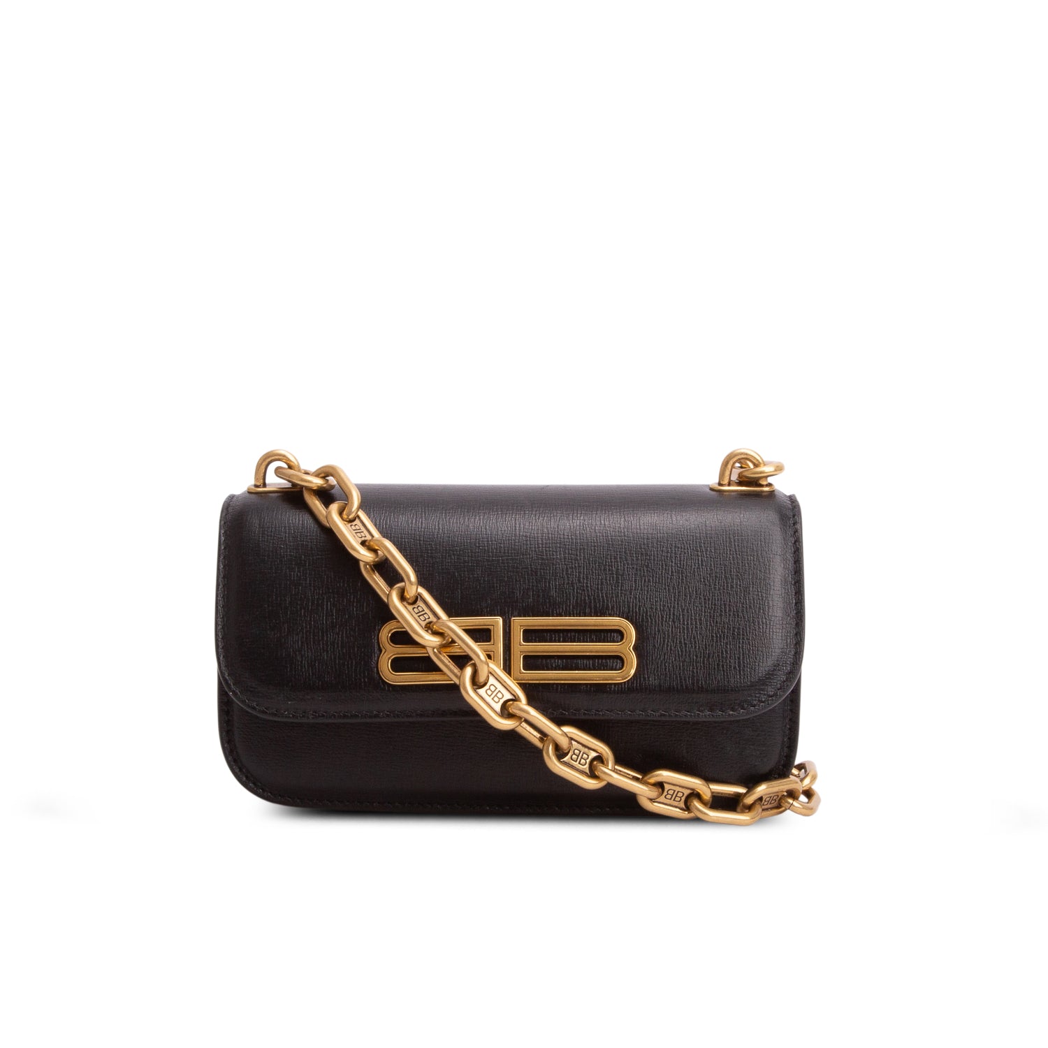 Balenciaga Black Calfskin Stripe Embossed Gossip Chain Bag XS