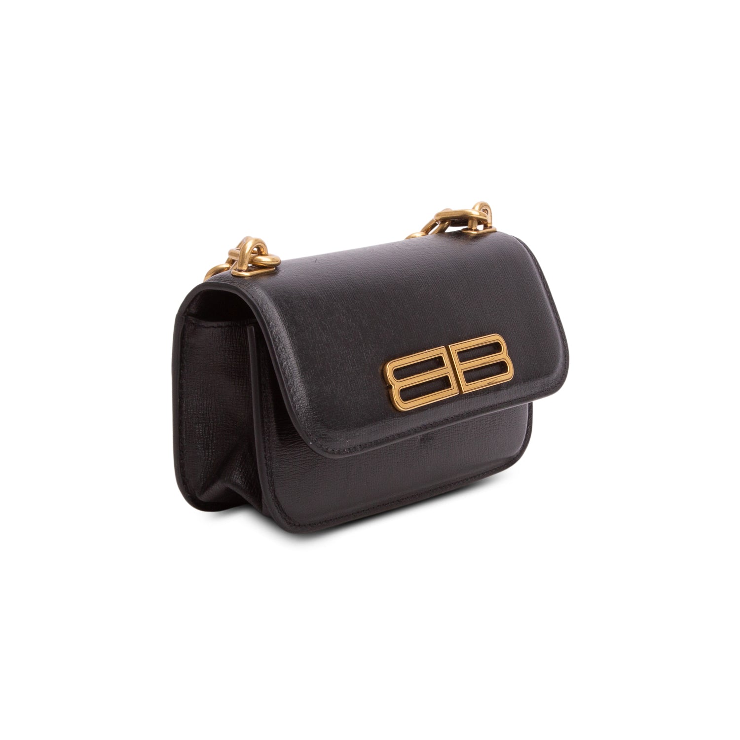 Balenciaga Black Calfskin Stripe Embossed Gossip Chain Bag XS