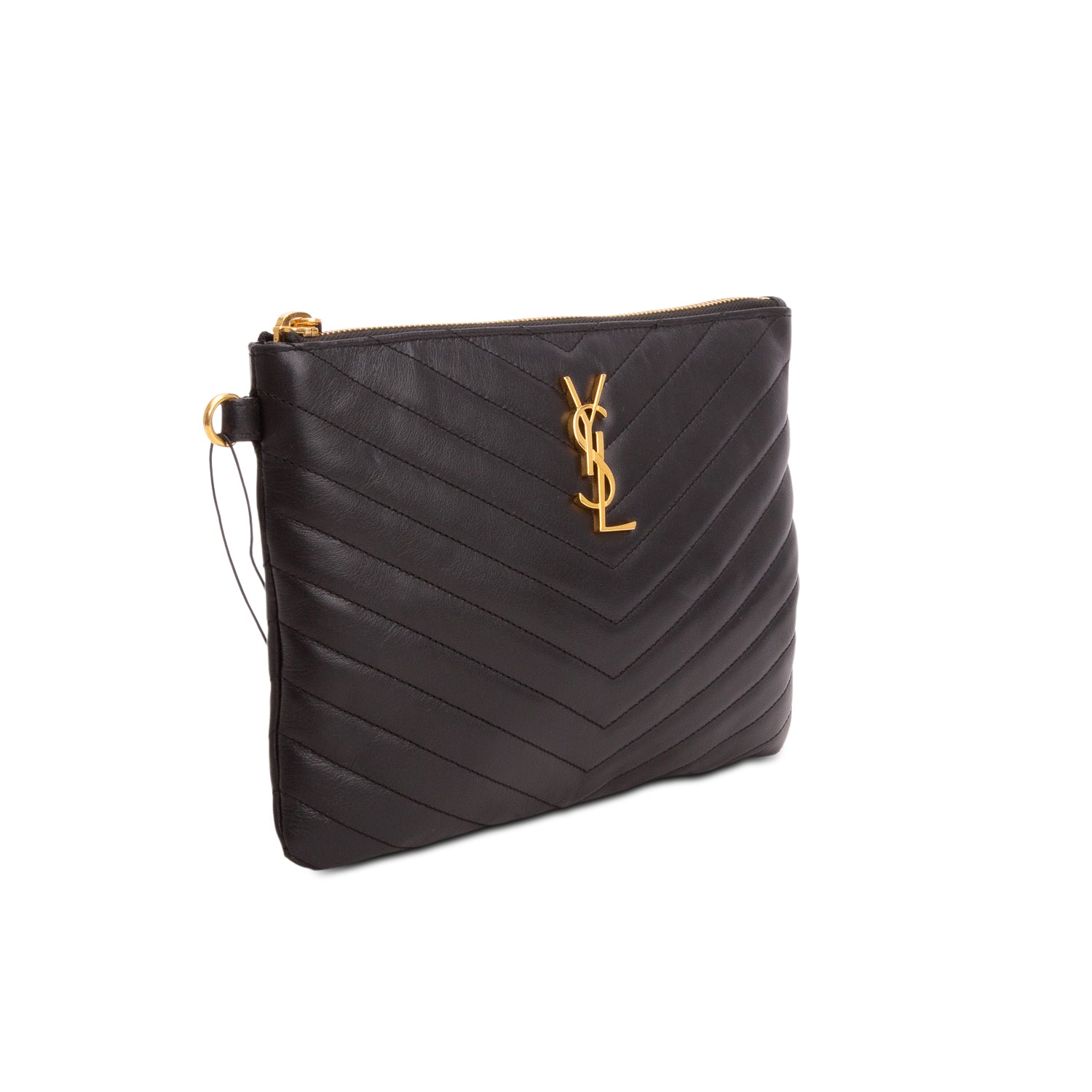 Saint Laurent Black Calfskin Matelasse Monogram Cassandre A5 Pouch