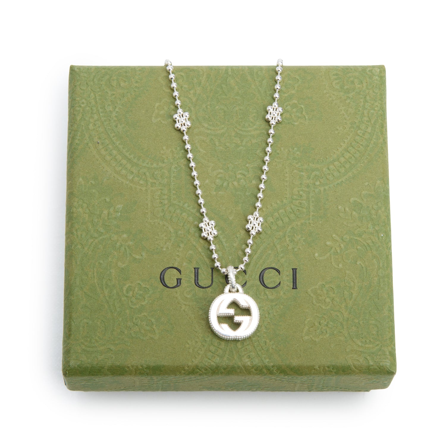 Gucci Sterling Silver Interlocking G Cluster Chain Necklace w/ Box