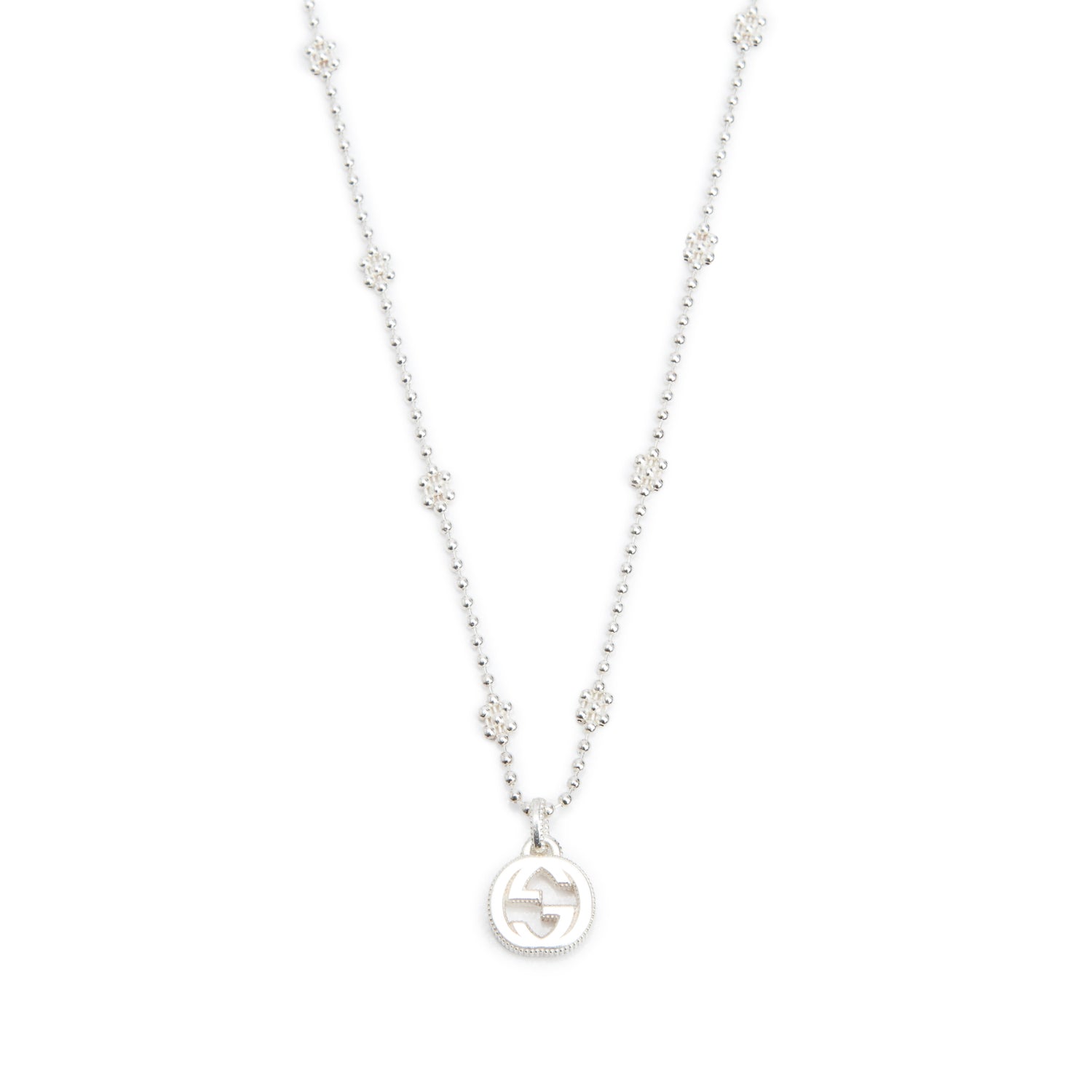 Gucci Sterling Silver Interlocking G Cluster Chain Necklace w/ Box