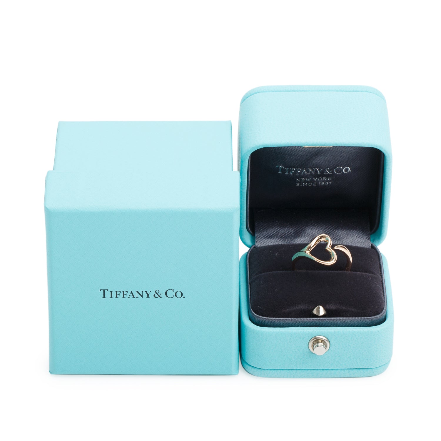 Tiffany & Co. Elsa Peretti 18k Rose Gold Open Heart Ring, Small Model Size 5.25 w/ Box