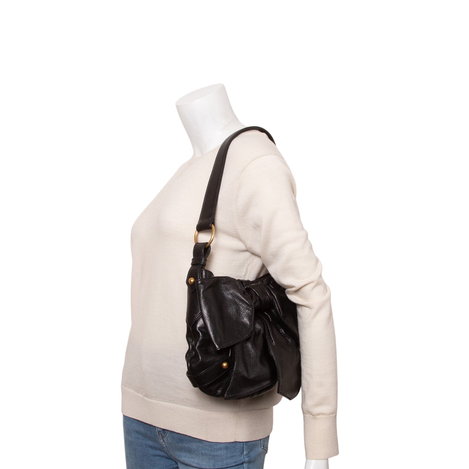 Saint Laurent Black Chevre Bow Shoulder Bag